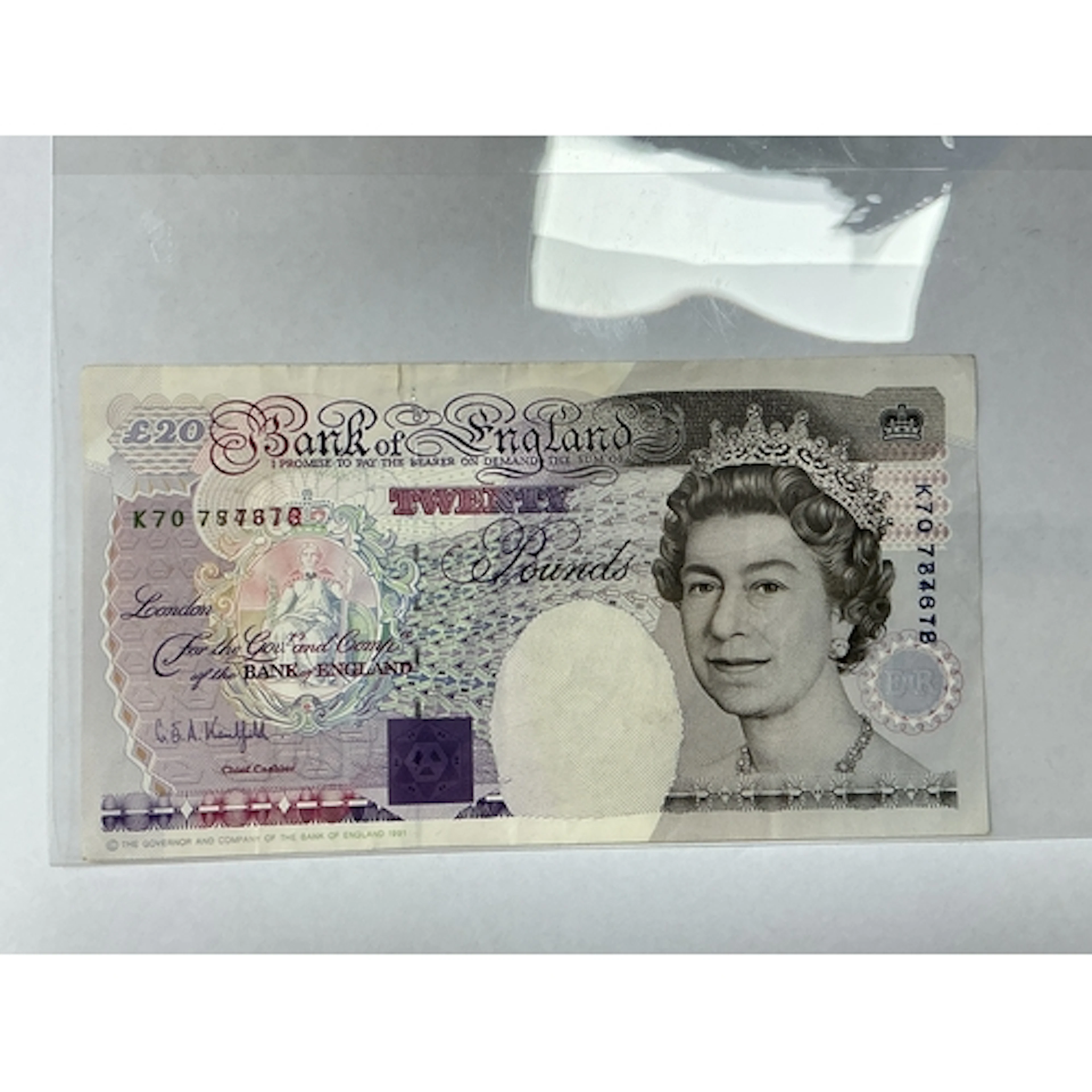A GB QEII Printing Number Error £20 Banknote, the last five ...
