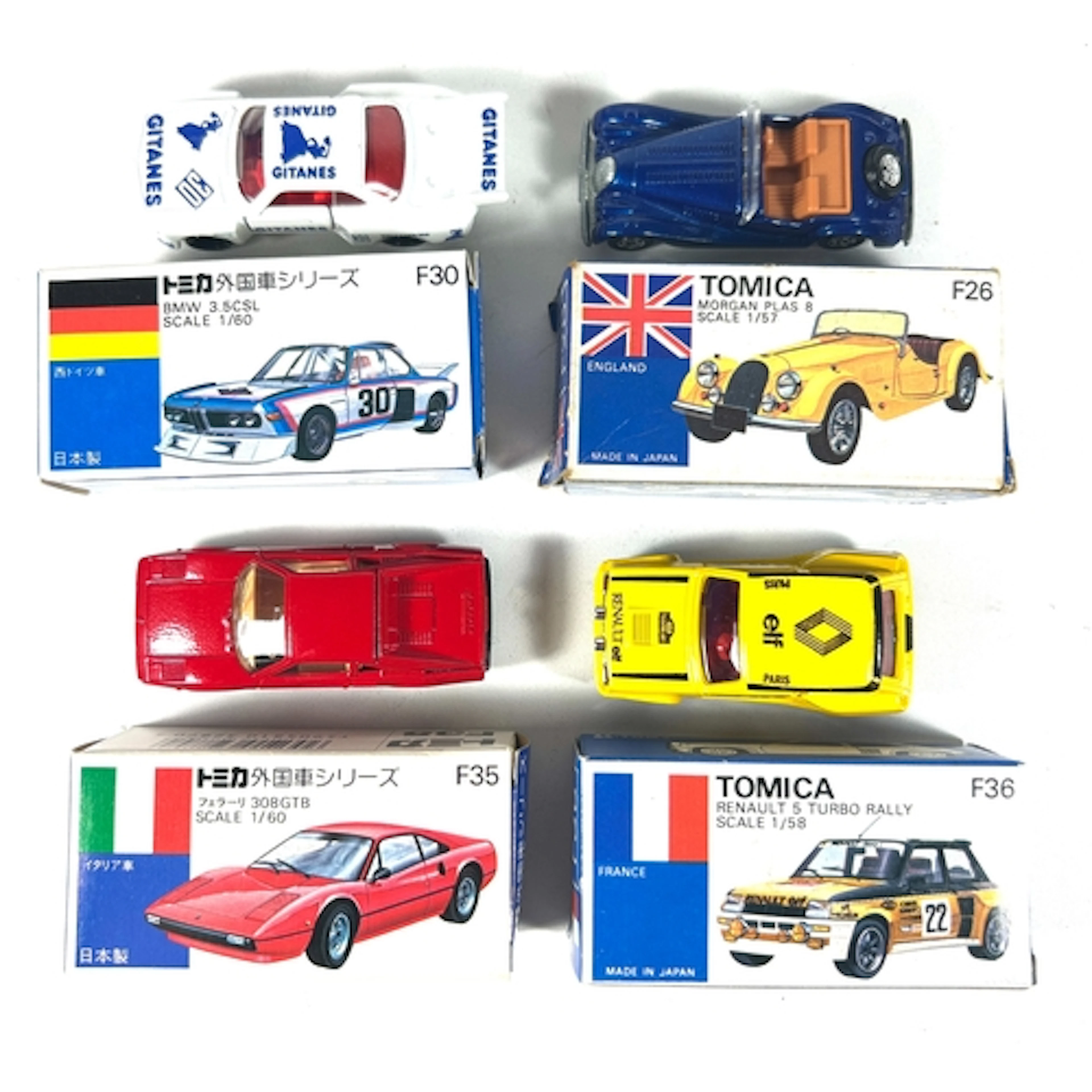 4 Tomica models inc Ferrari 308 GTB No.F35. Renault 5 Turbo ...