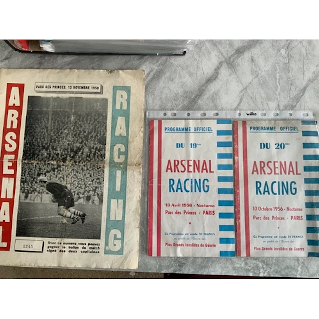 1950s Racing Club De Paris v Arsenal Football Programmes: 50...