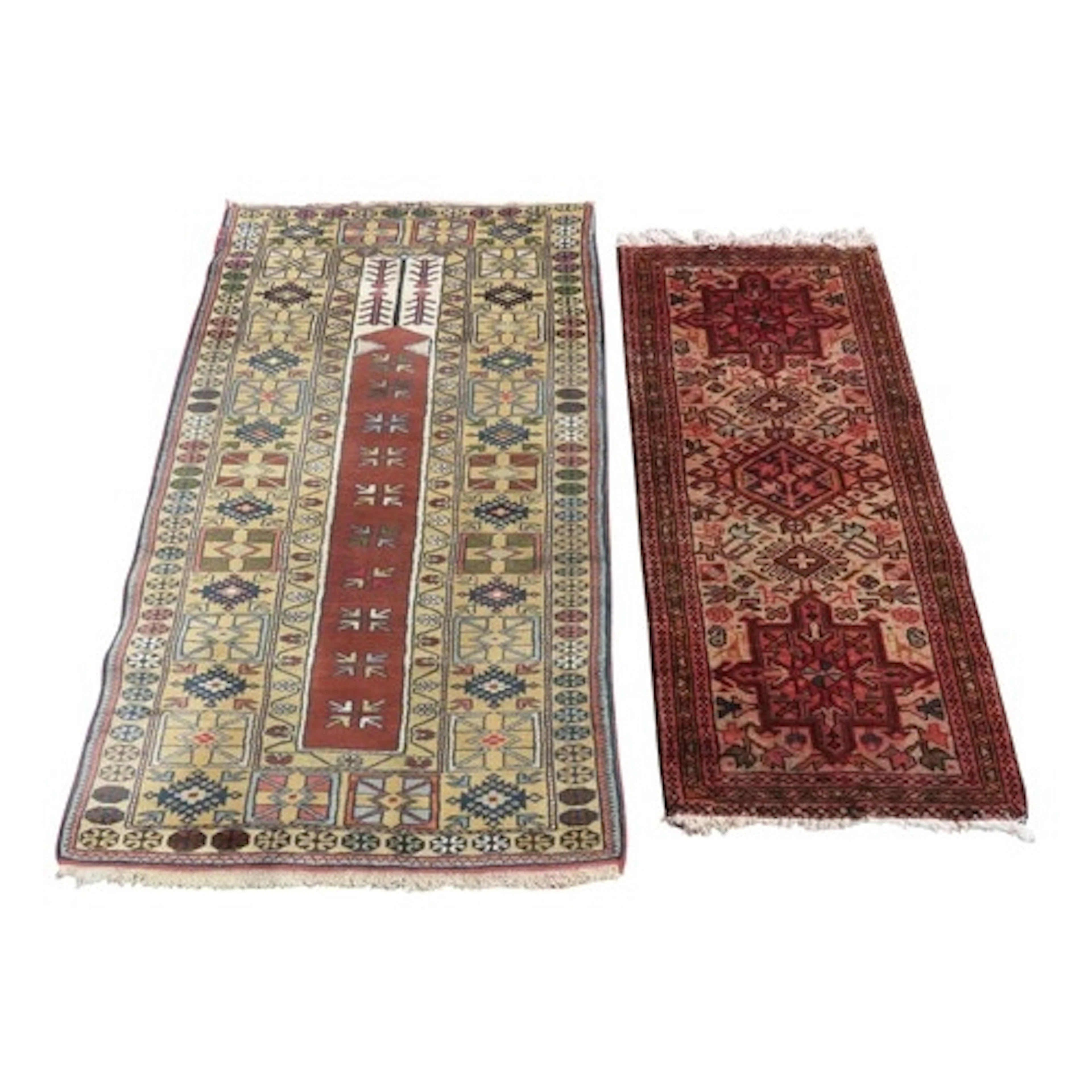 A Turkish rug 142cm x 87cm, and a smaller Persian geometric...