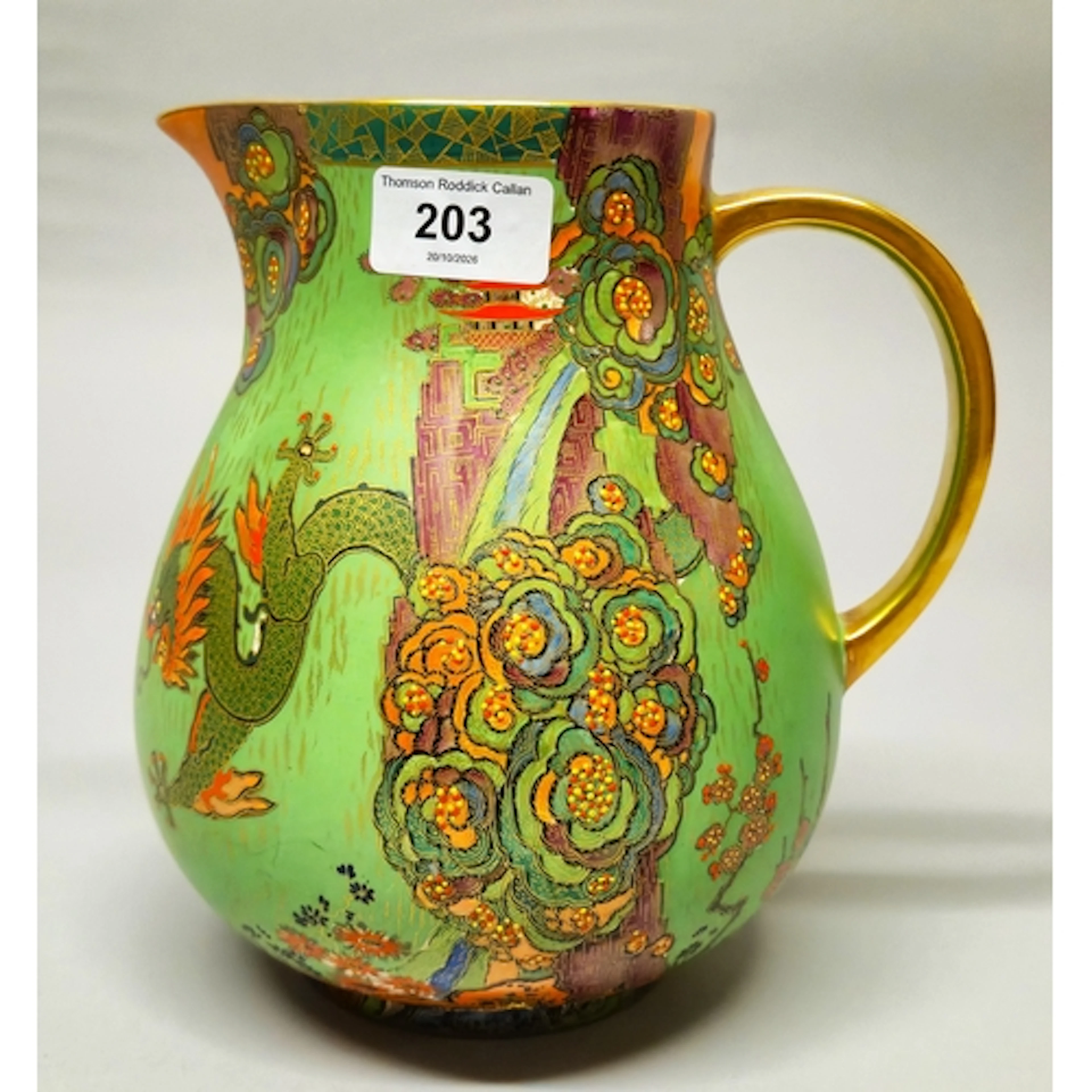 Crown Devon for Fieldings Art Deco Chinoiserie ceramic jug, ...