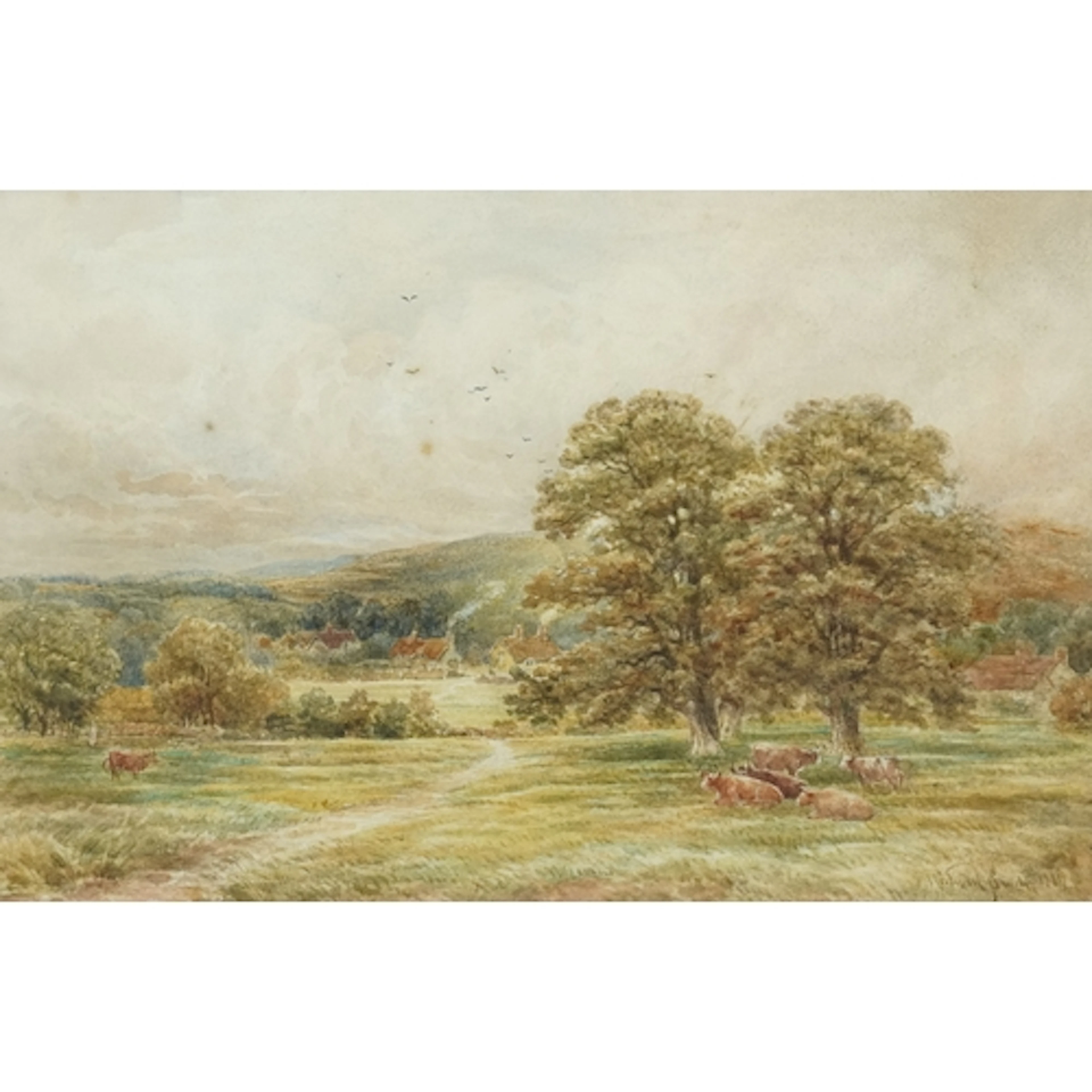 Cattle in a field before and extensive landscape, 20th centu...