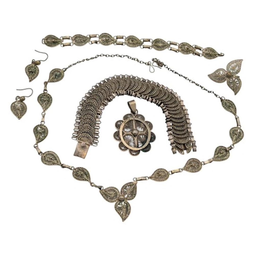 Jewellery - a Middle Eastern filigree bracelet, other white ...