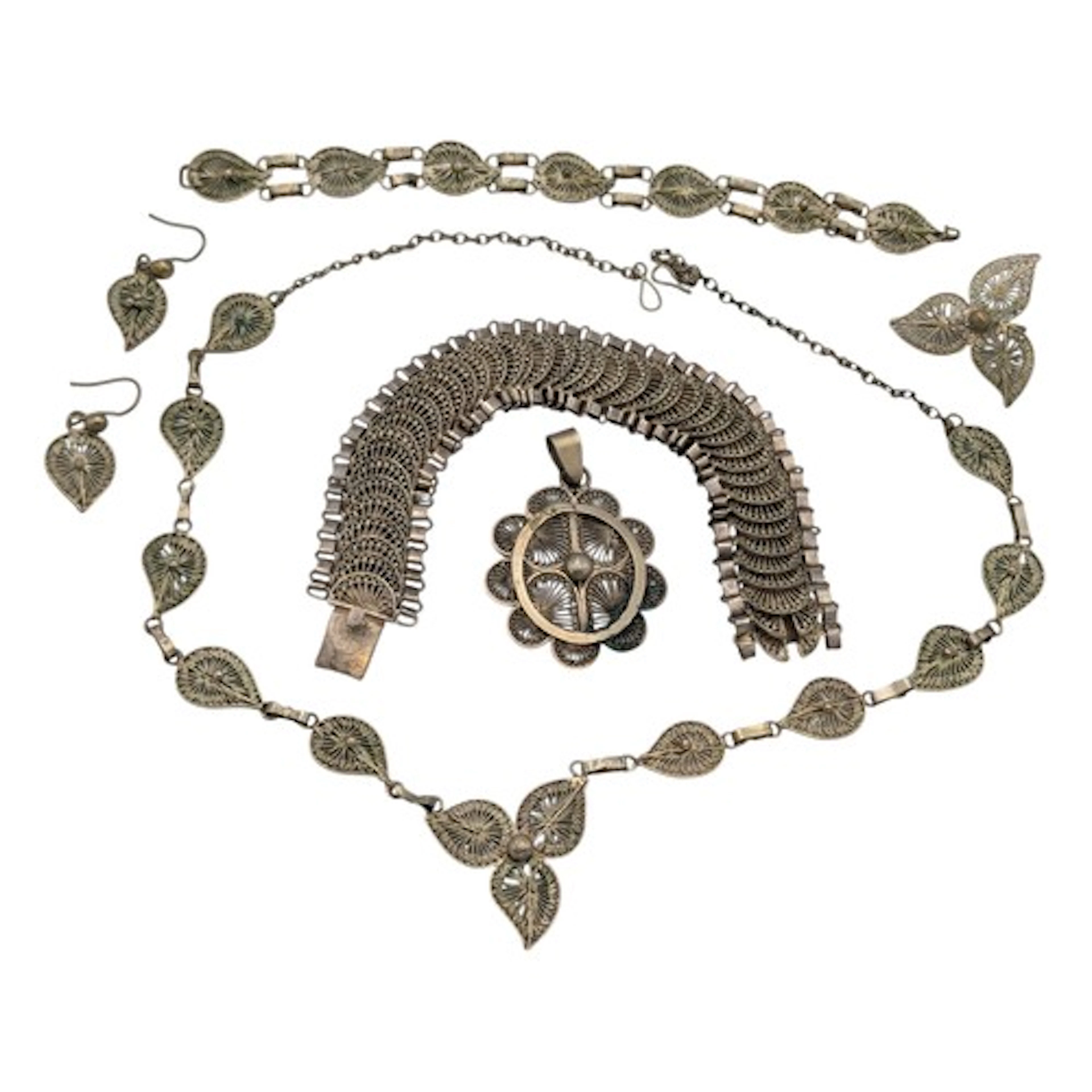 Jewellery - a Middle Eastern filigree bracelet, other white ...