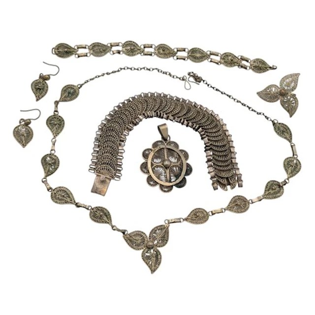 Jewellery - a Middle Eastern filigree bracelet, other white ...