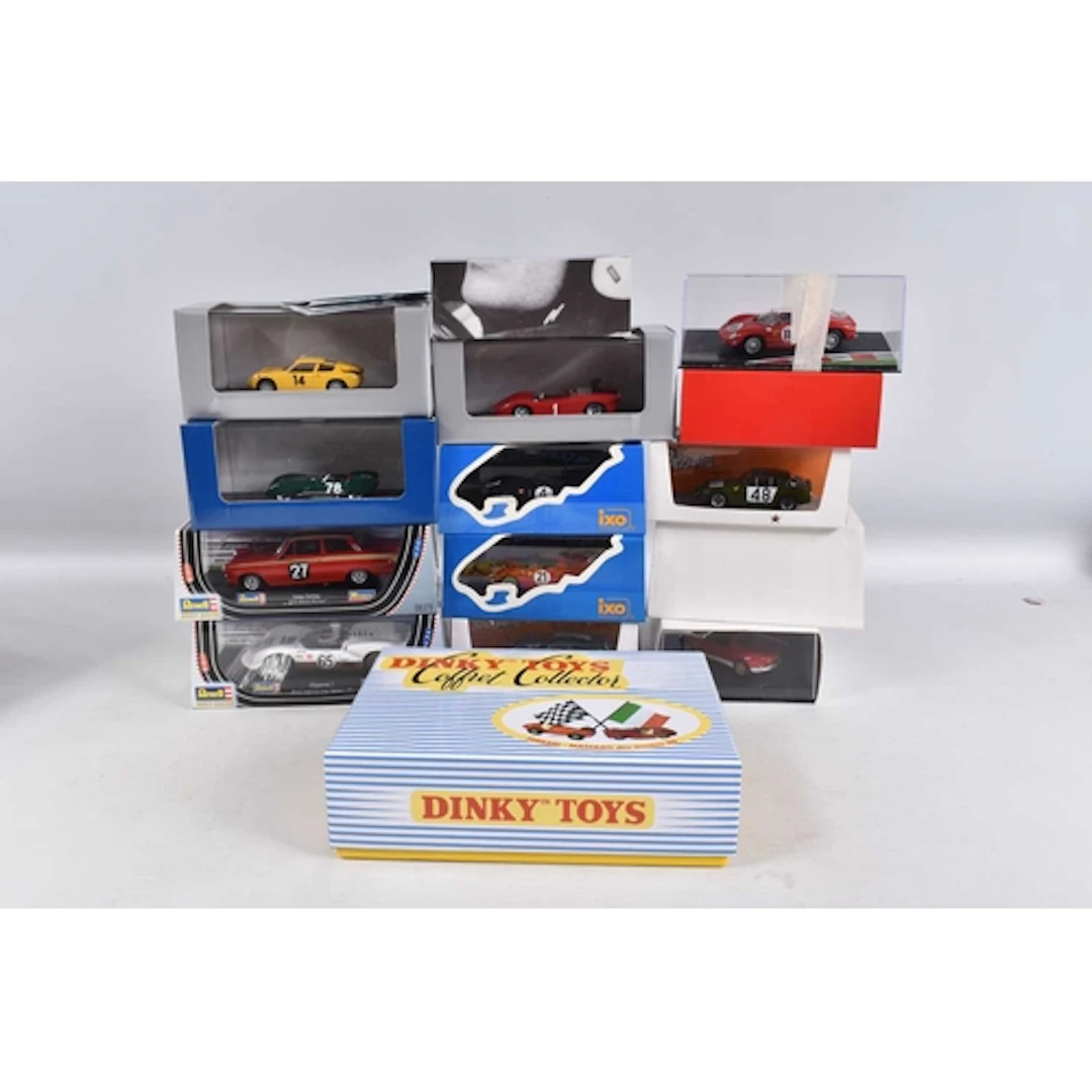 A BOXED SELECTION OF FIFTEEN MODEL CARS AND SLOT CARS, to in...