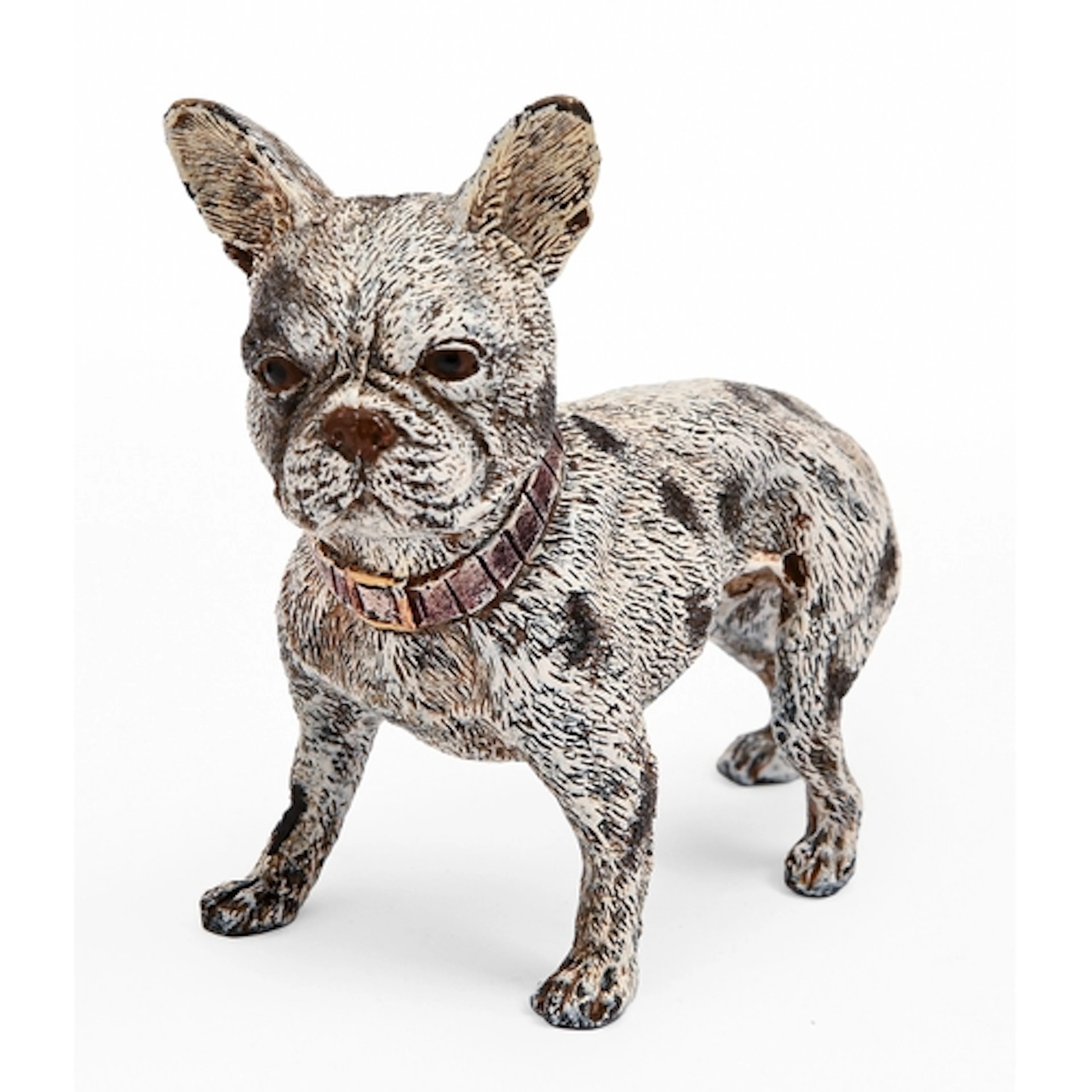 An cold-painted bronze sculpture of a French bulldog, 8.5cm ...