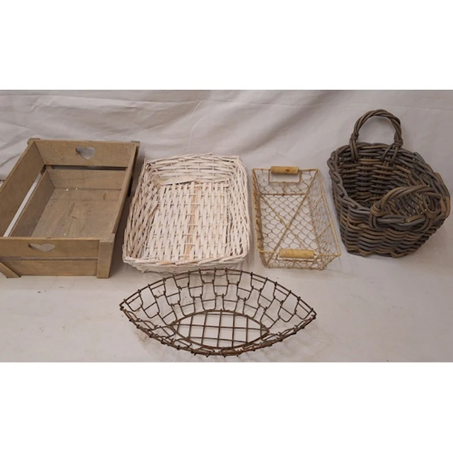 Storage Baskets, wooden crate, wire basket etc., largest app...