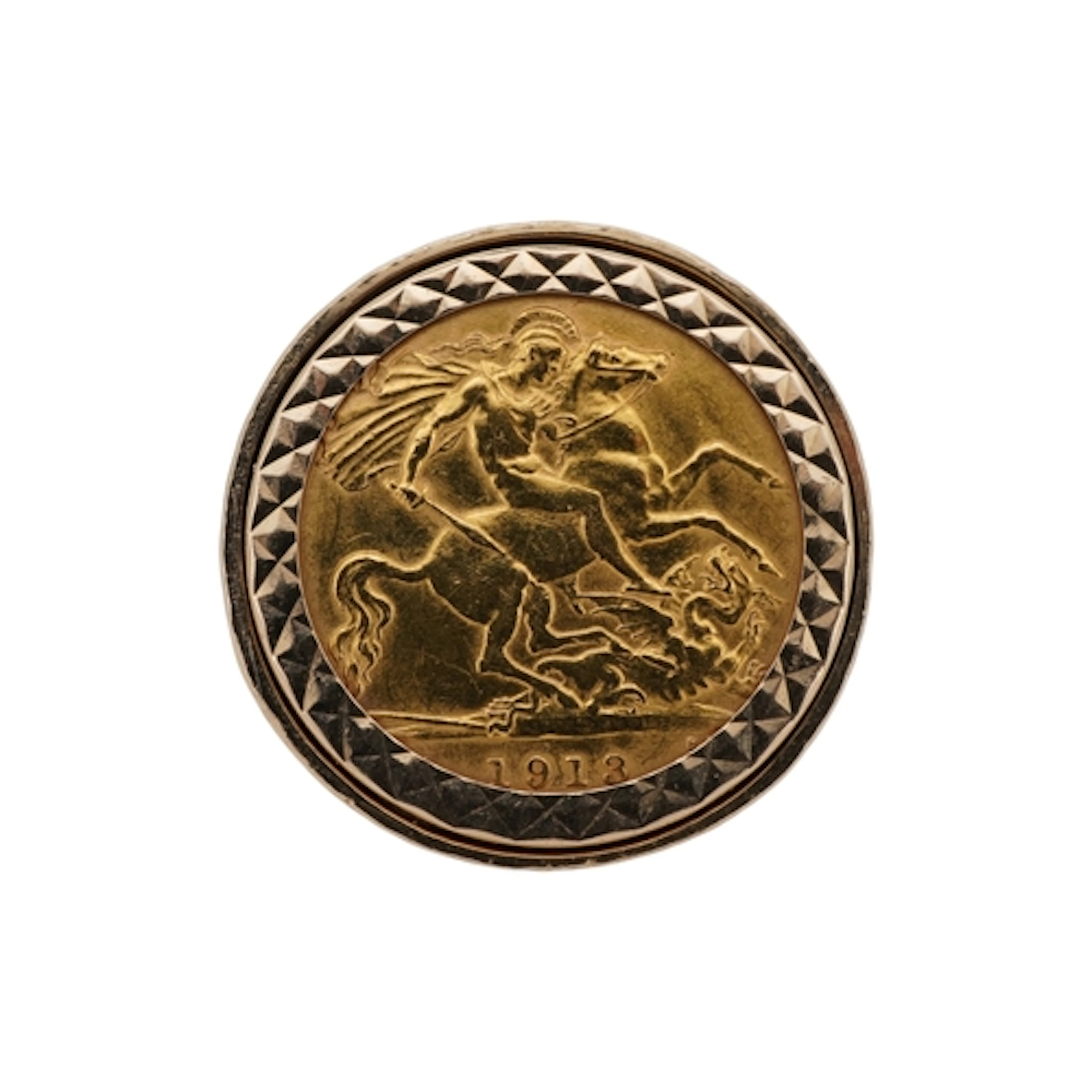 A George V gold half sovereign, later mounted in a 9ct gold ...