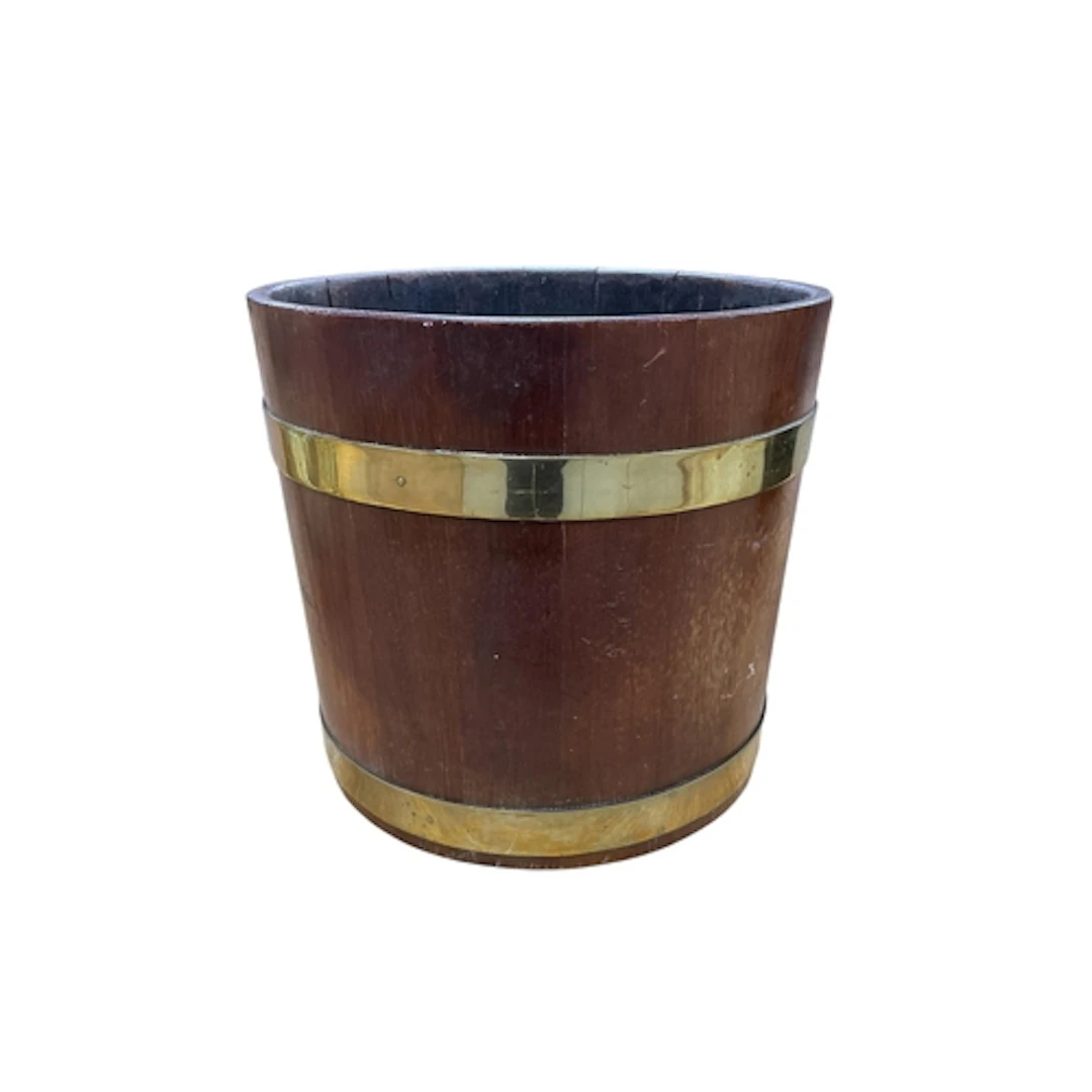 A staved oak brass-bound bucket, bears interior plaque 'Made...