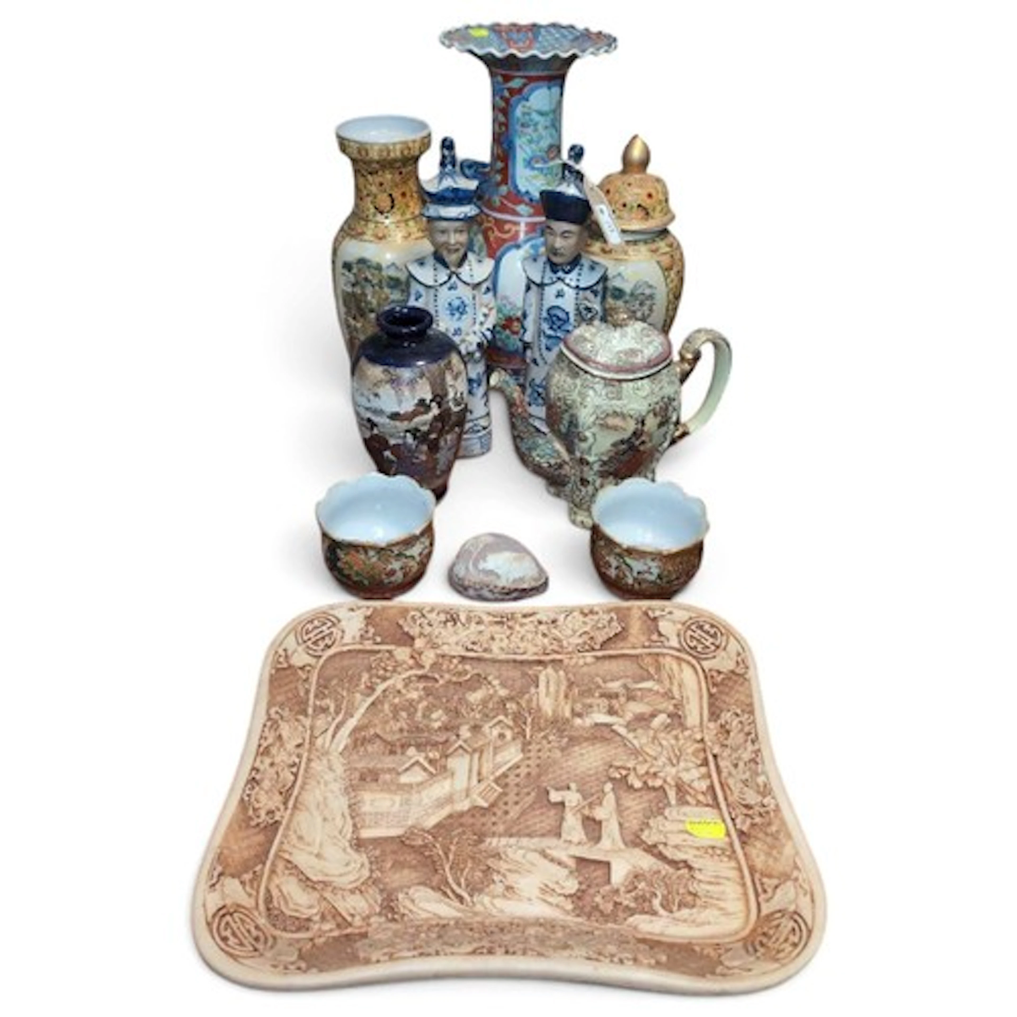 Group of Asian ceramics, inc. late C19 Japanese imari trumpe...