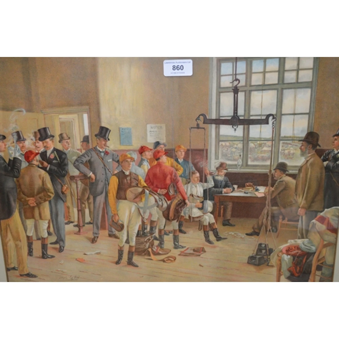 19th Century coloured lithograph, ' The Derby: The Weighing ...