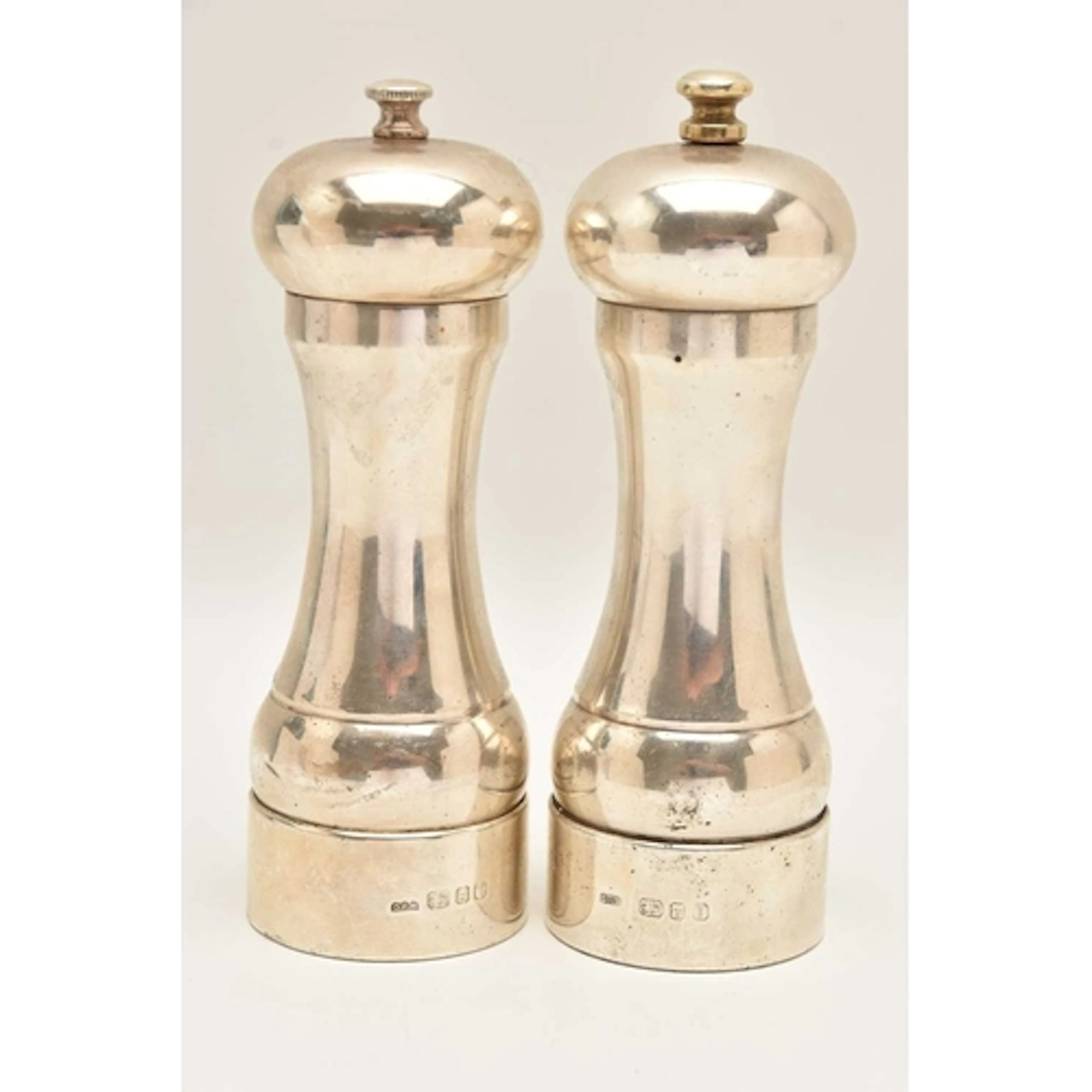 ELIZABETH II SILVER SALT AND PEPPER MILLS, polished forms, h...
