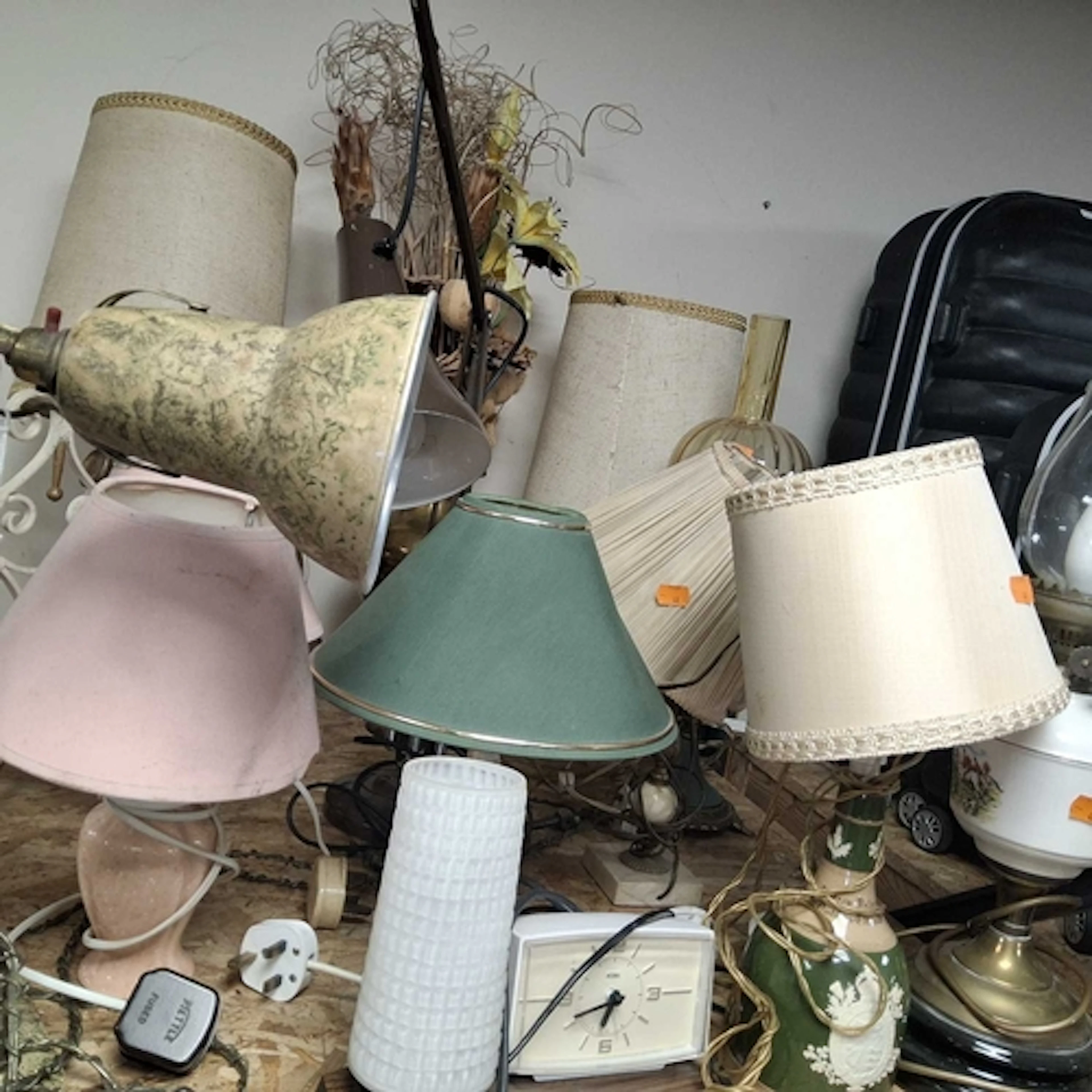A GROUP OF LAMPS ETC to include a scumbled cream and gold He...