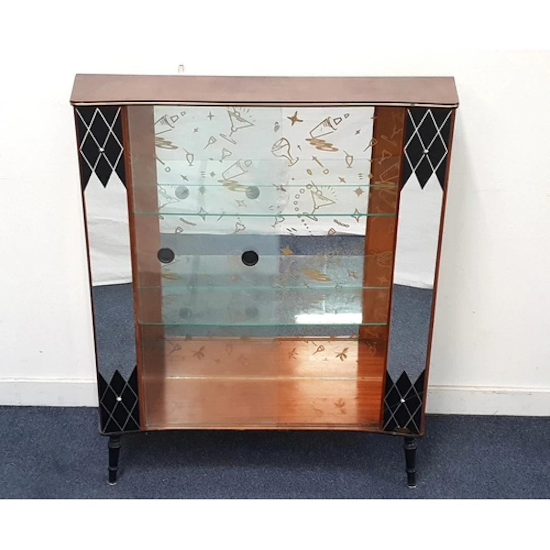 MID CENTURY COCKTAIL CABINET with glass front, two internal ...