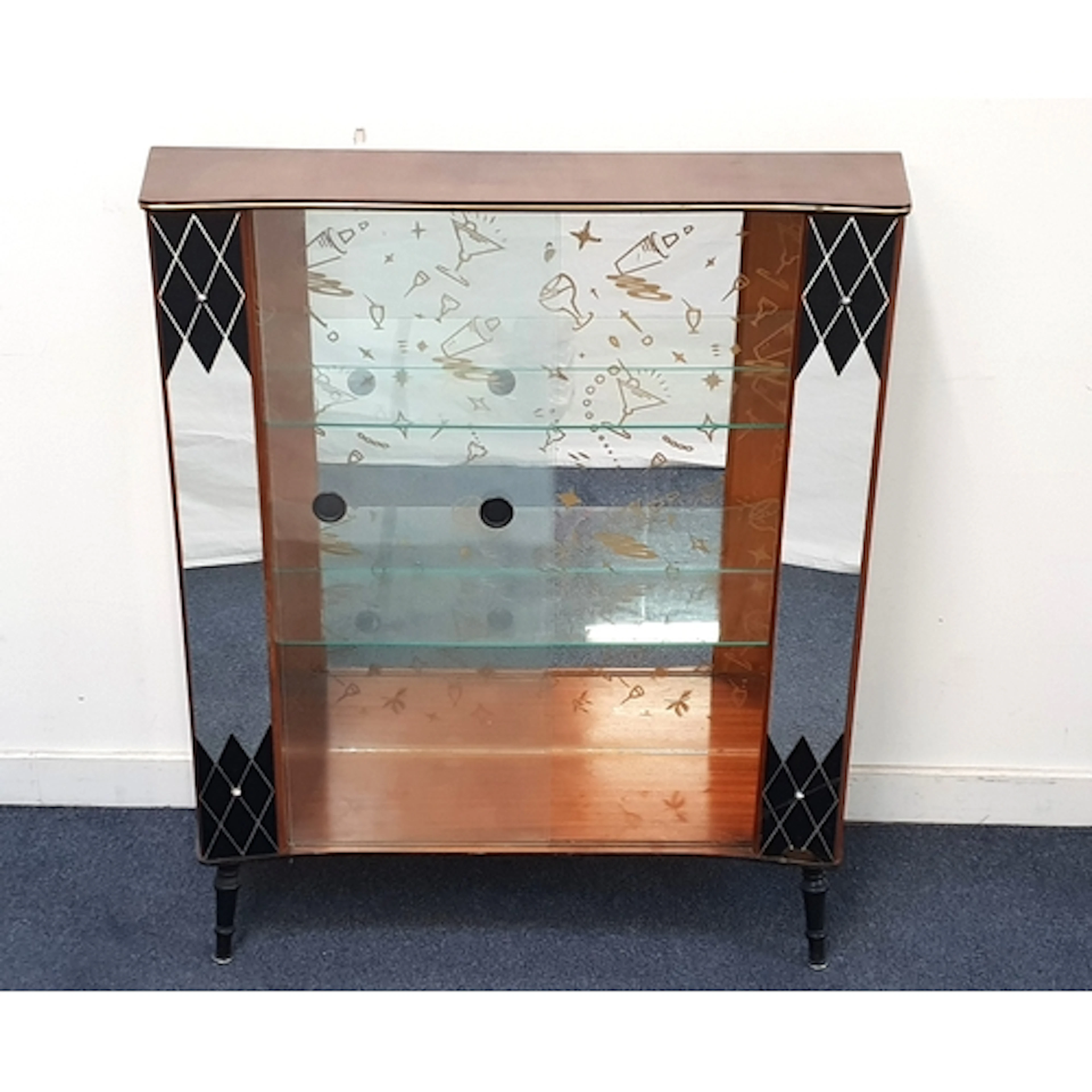 MID CENTURY COCKTAIL CABINET with glass front, two internal ...