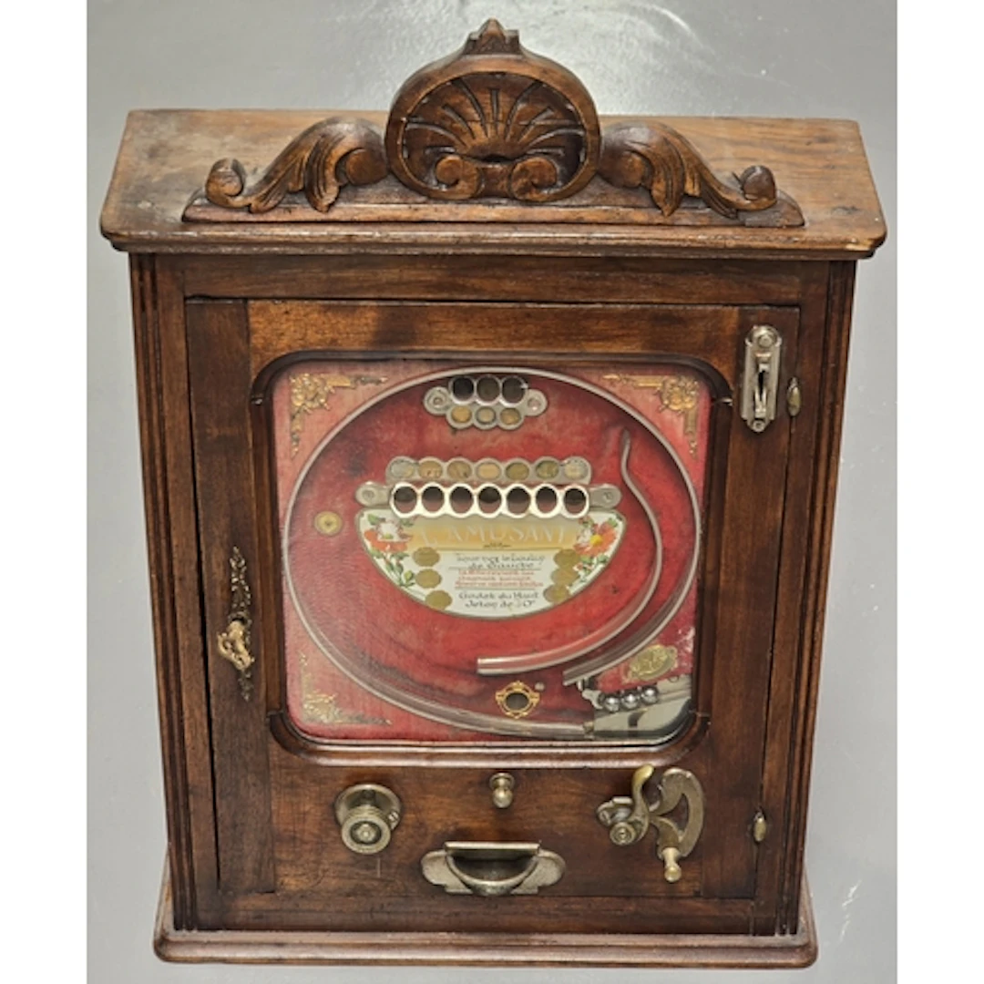 Antique oak cased and glazed French Allwin L'Amusant arcade ...