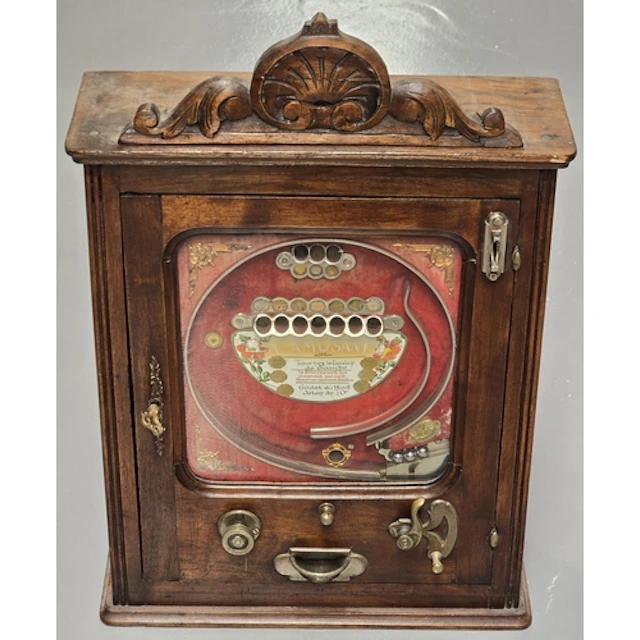Antique oak cased and glazed French Allwin L'Amusant arcade ...