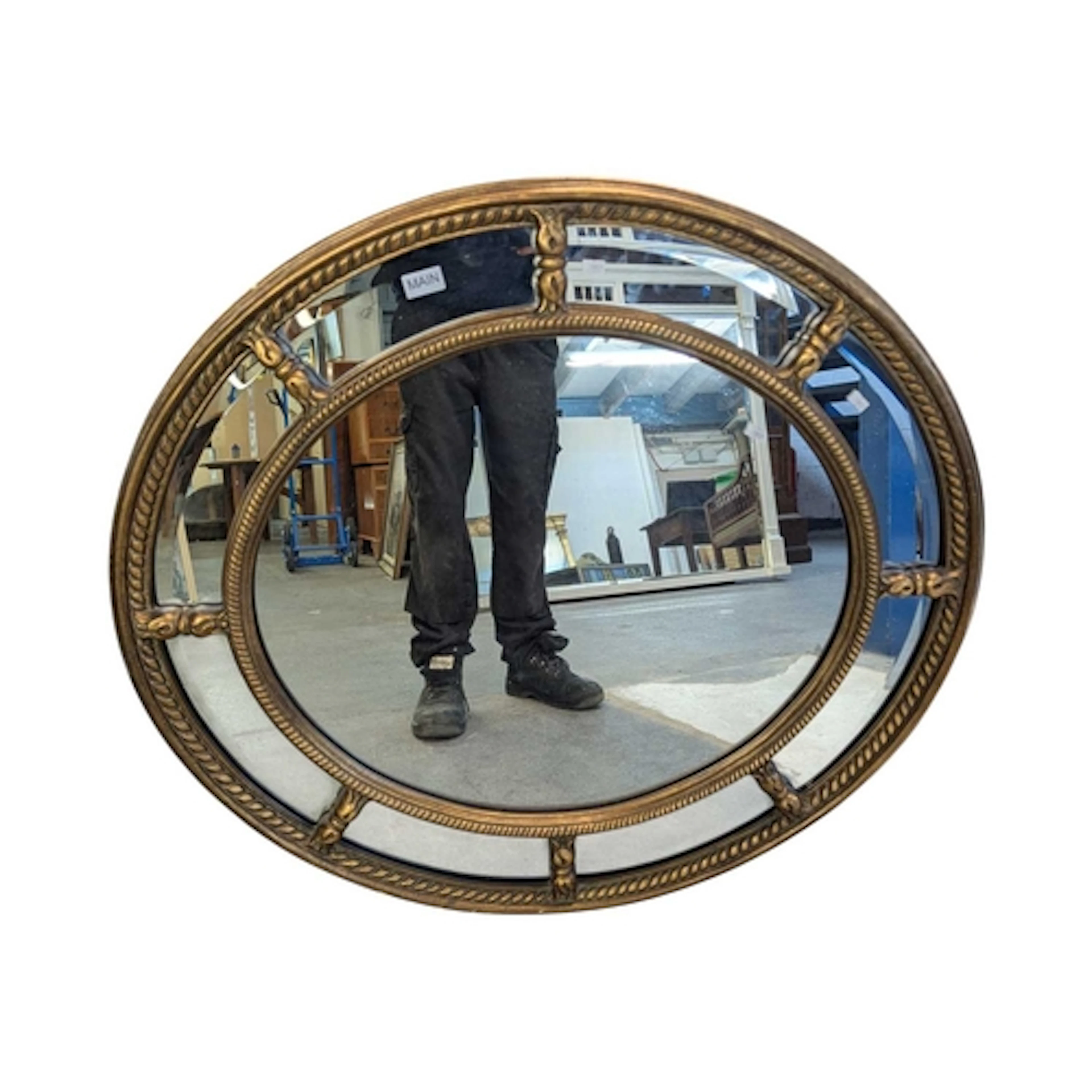 A large oval reproduction sectional large wall mirror. Of Ve...