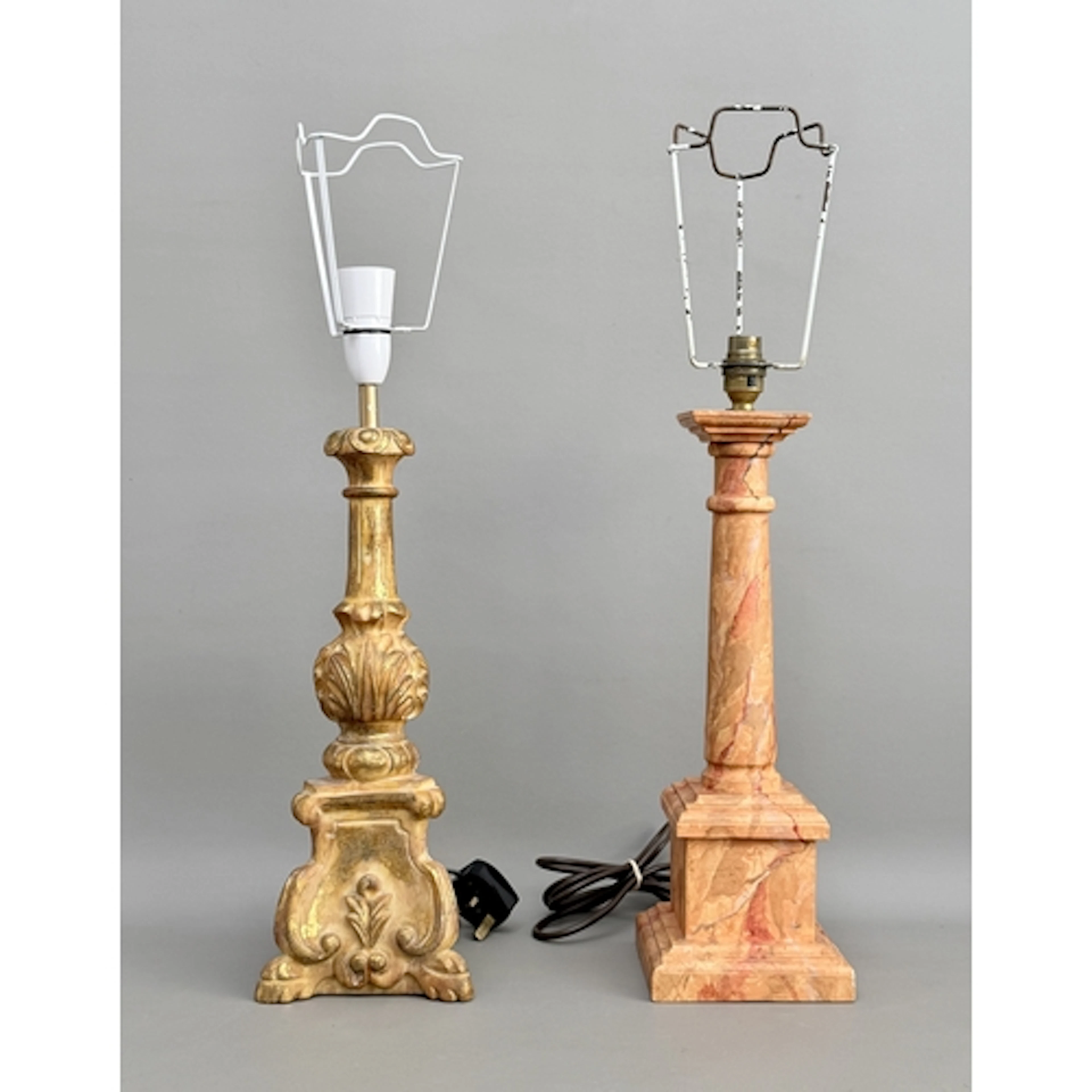 A trompe l'oeile marble effect table lamp - of column form w...
