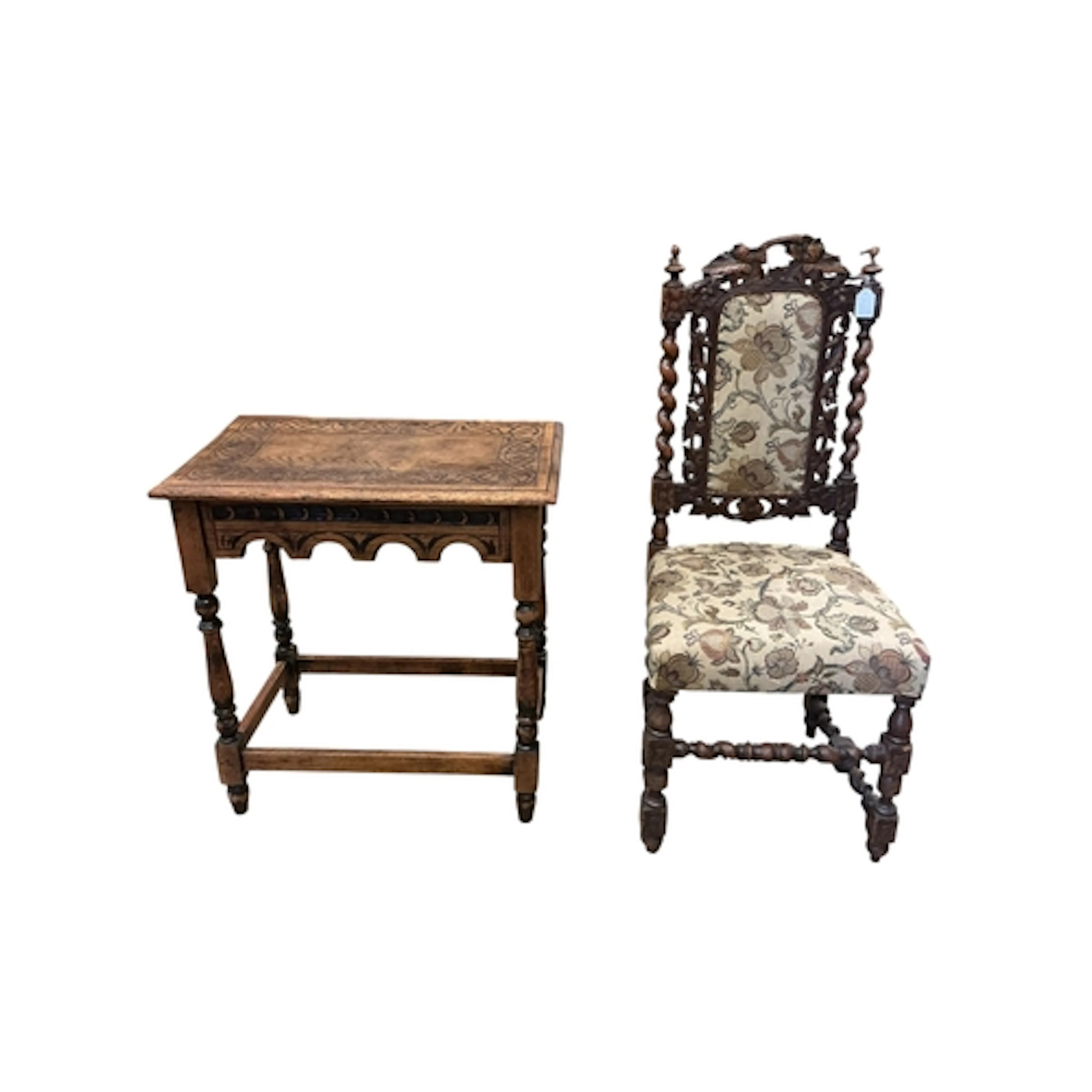 A 17th century-style carved oak side table, width 69cm, dept...