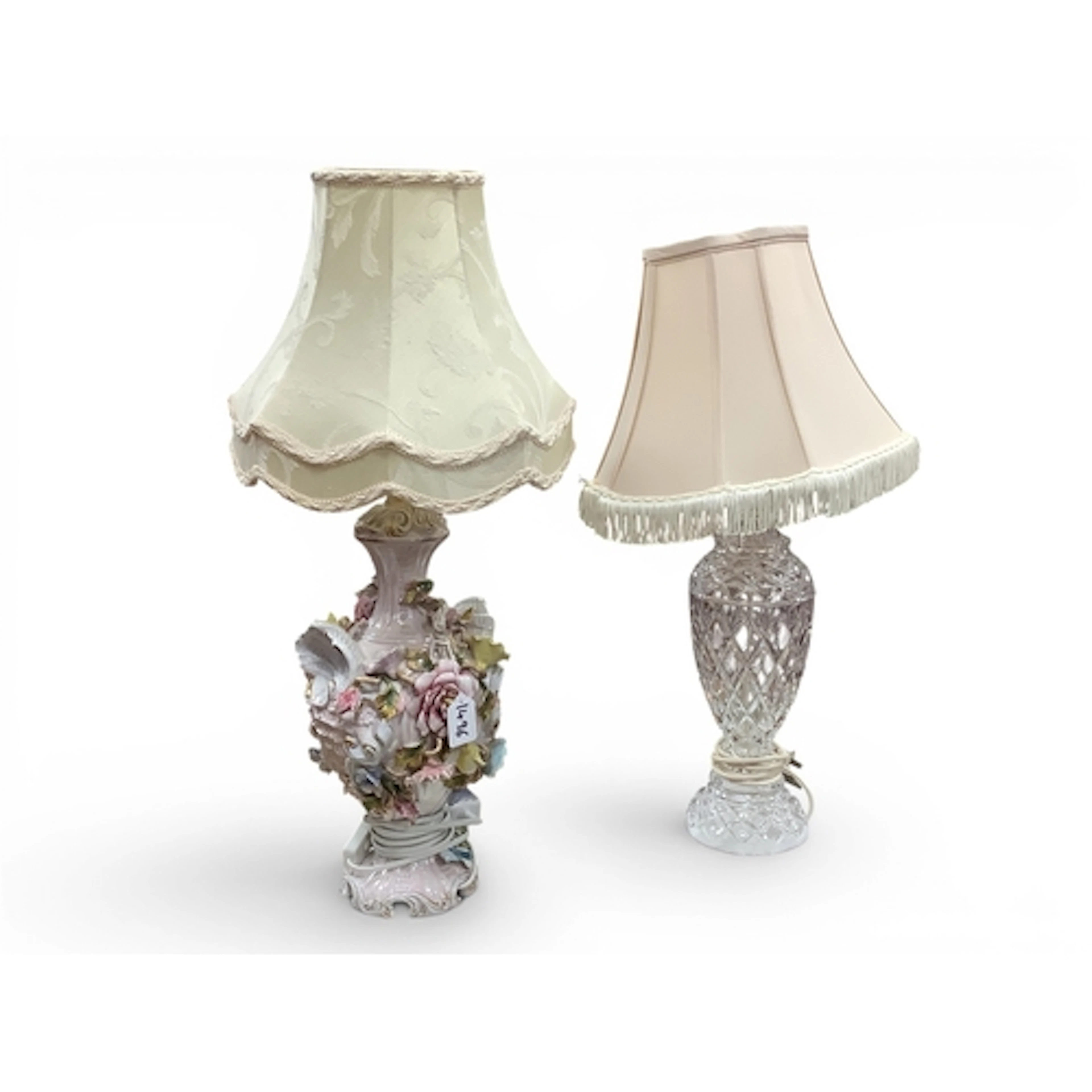 Two vintage table lamps, comprising a baluster-form cut crys...