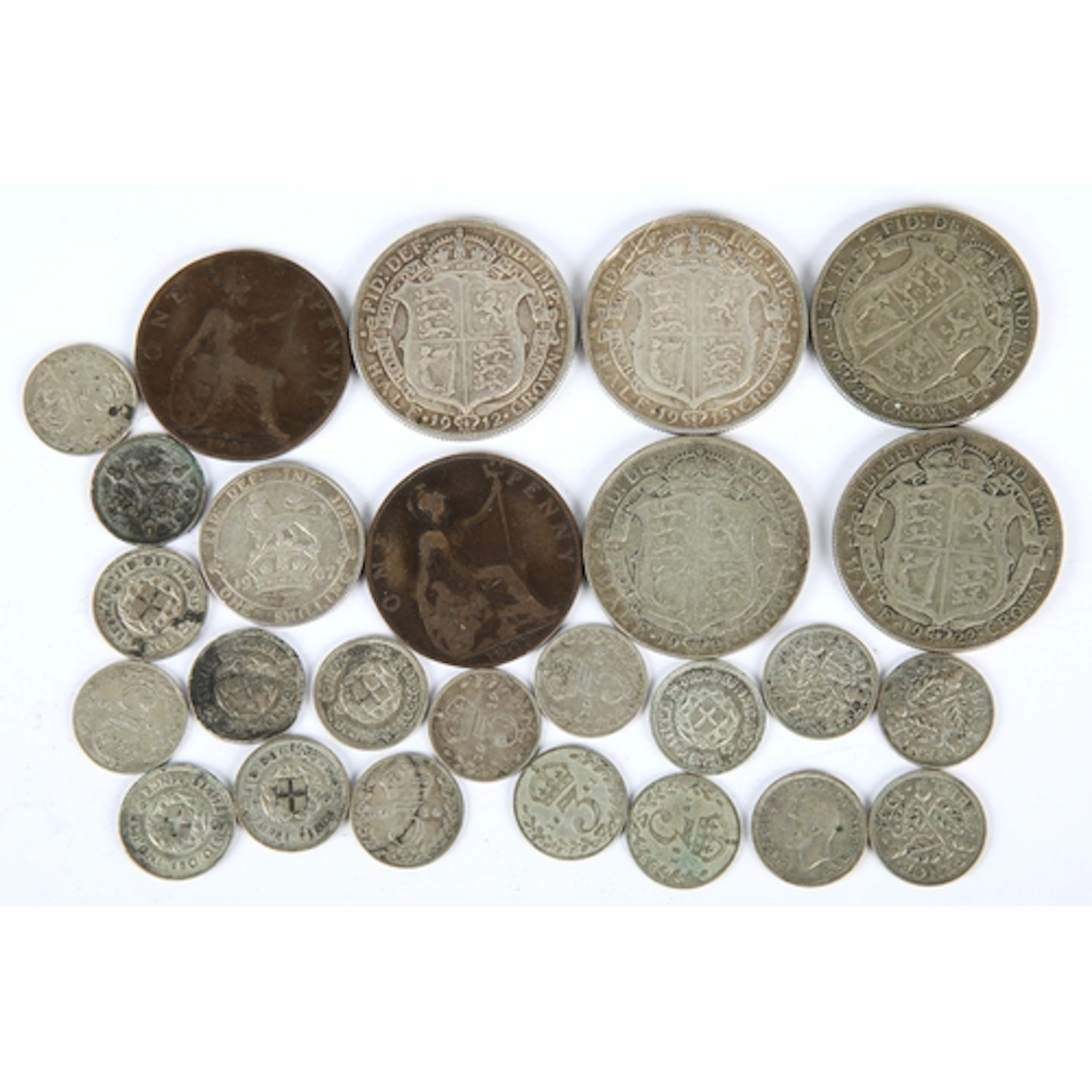 various British coins to include George V half crowns, three...