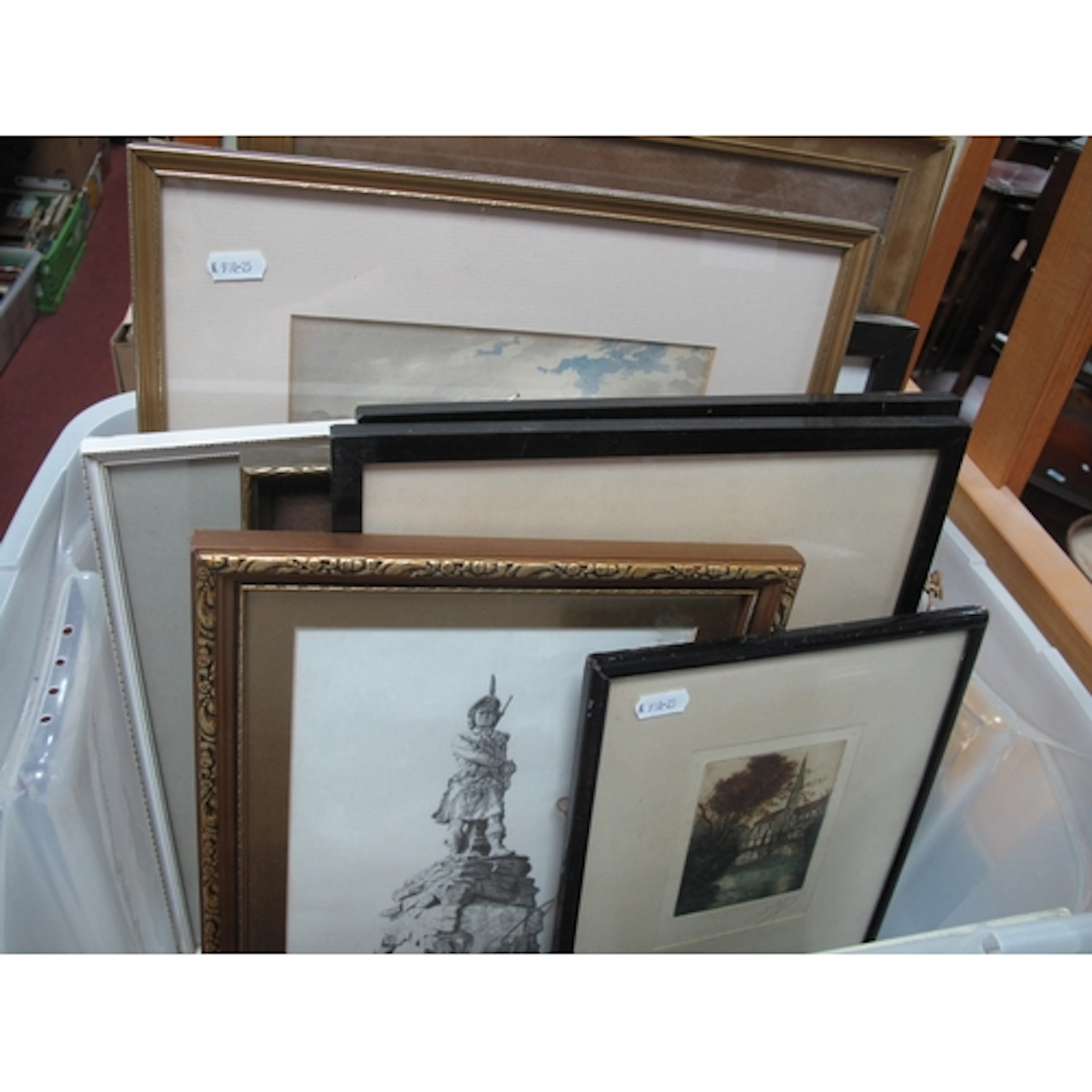 Framed artworks and vintage prints, including E. Graham Thom...