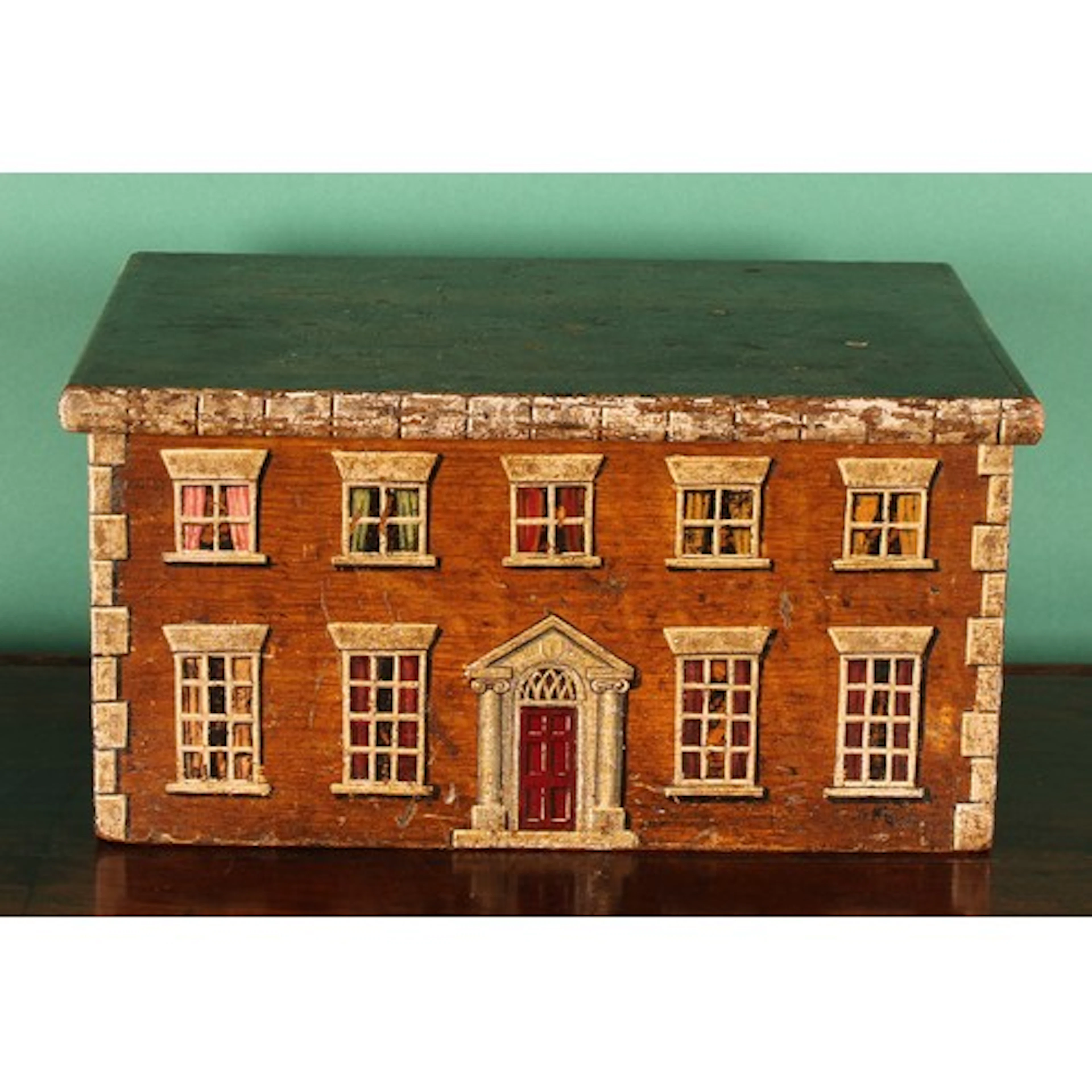 A 19th century pine table box, later painted in trompe-l'œil...