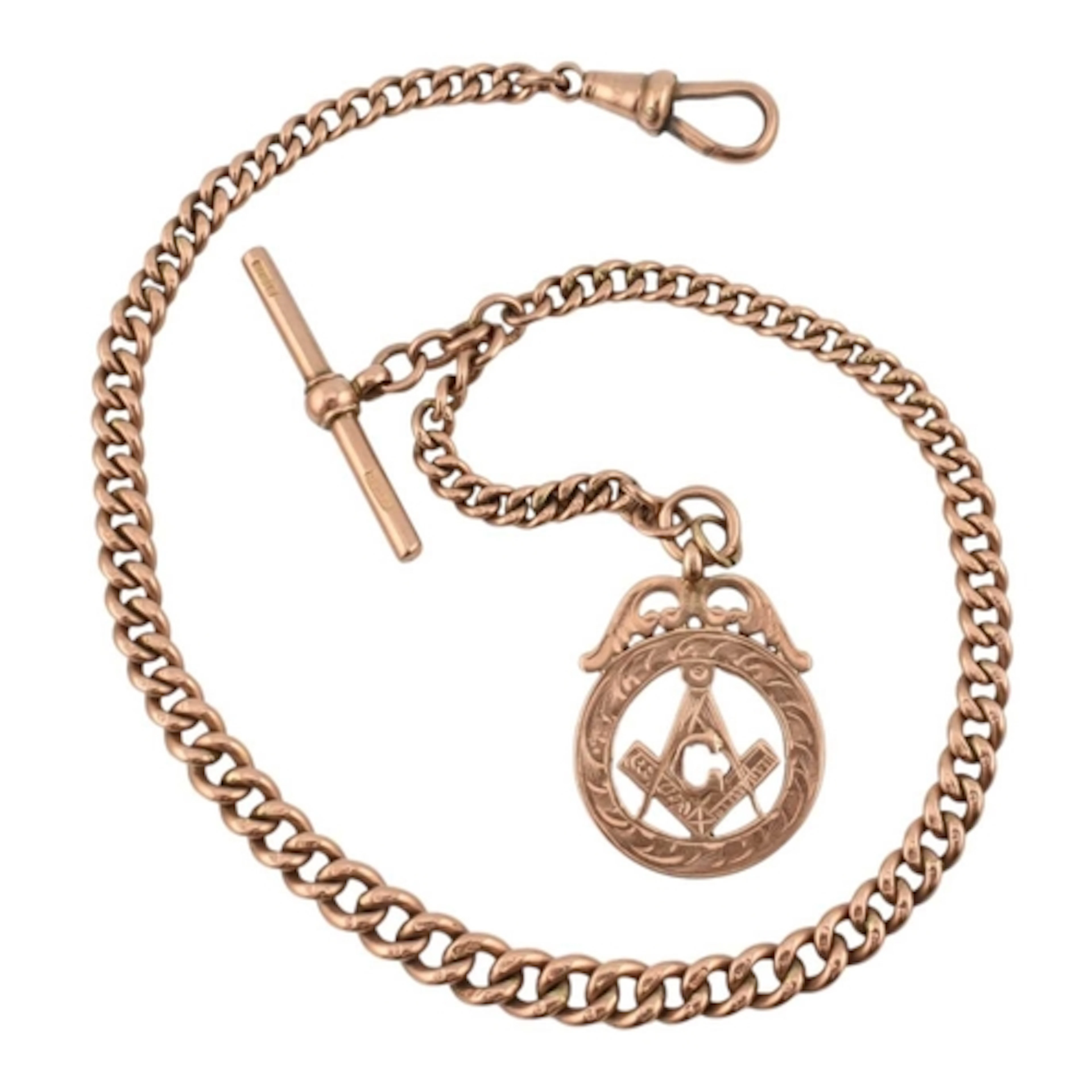An early 20th century 9ct gold pocket watch chain strung wit...