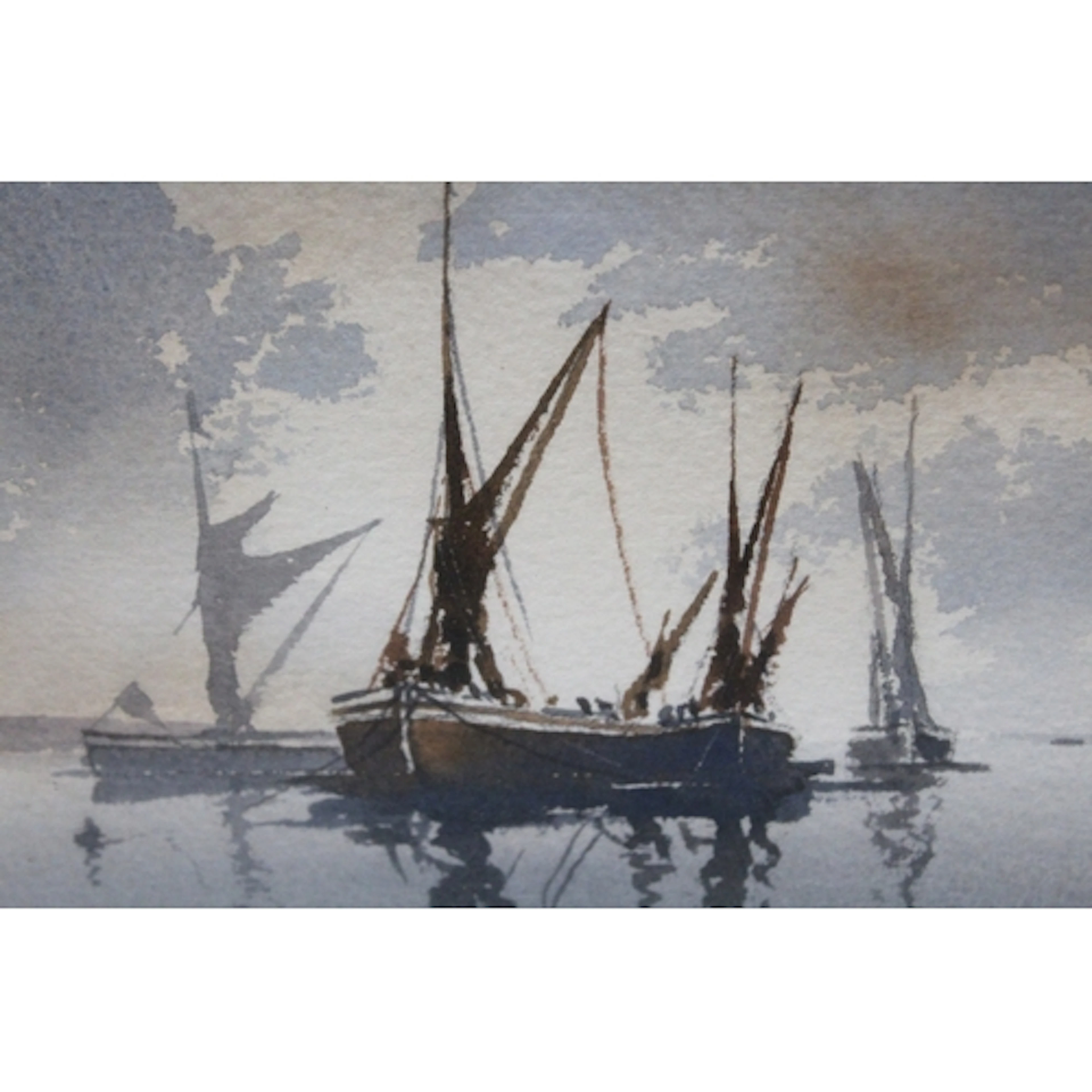 T. Moore, watercolour, estuary scene with sailing vessels, s...
