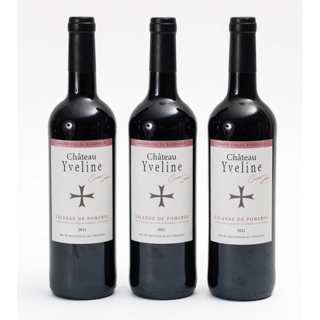 Three bottles of Chateau Yveline. Lalande de Pomerol 2021. F...