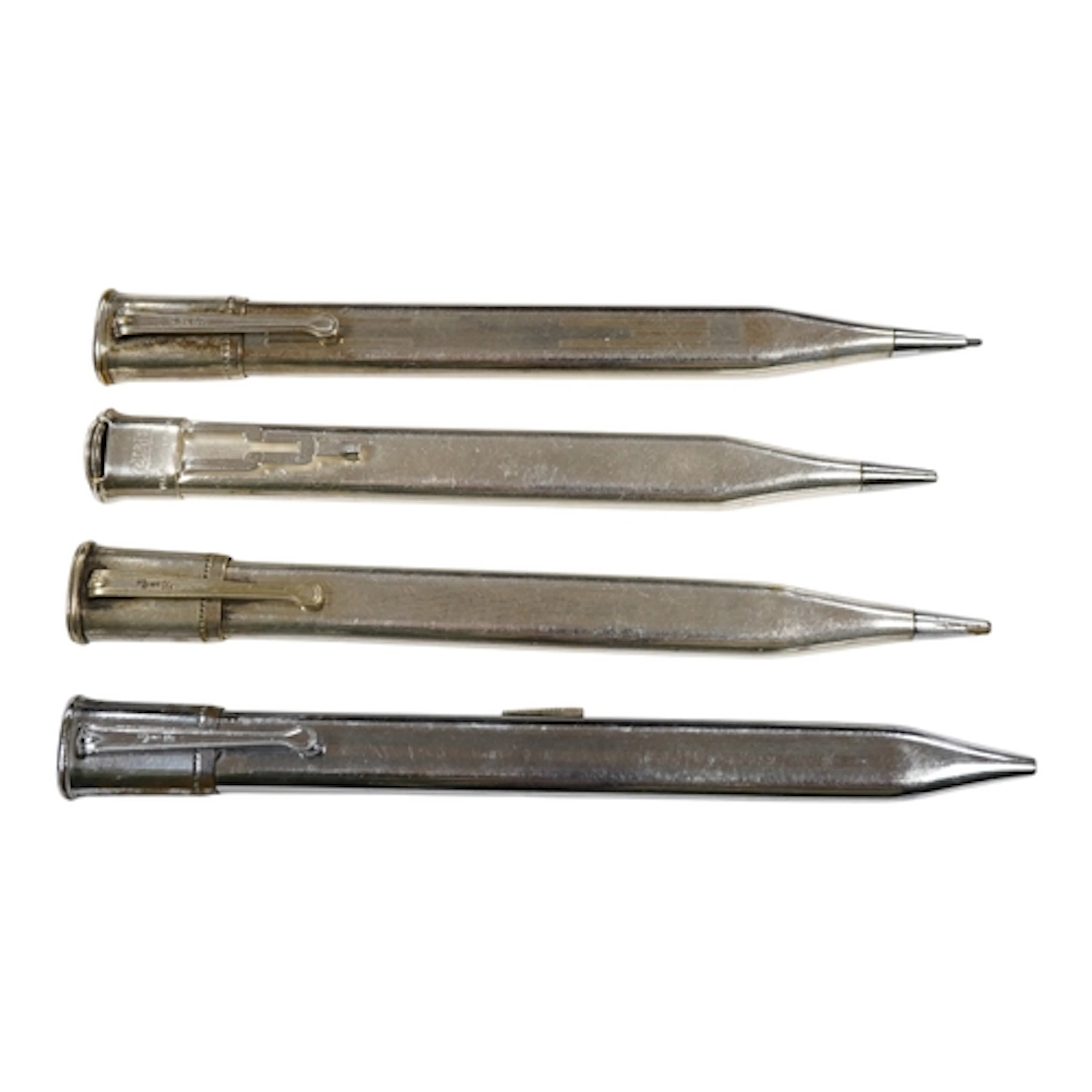 Early Waterman 'Jiff' silver tone pencils to include a two c...