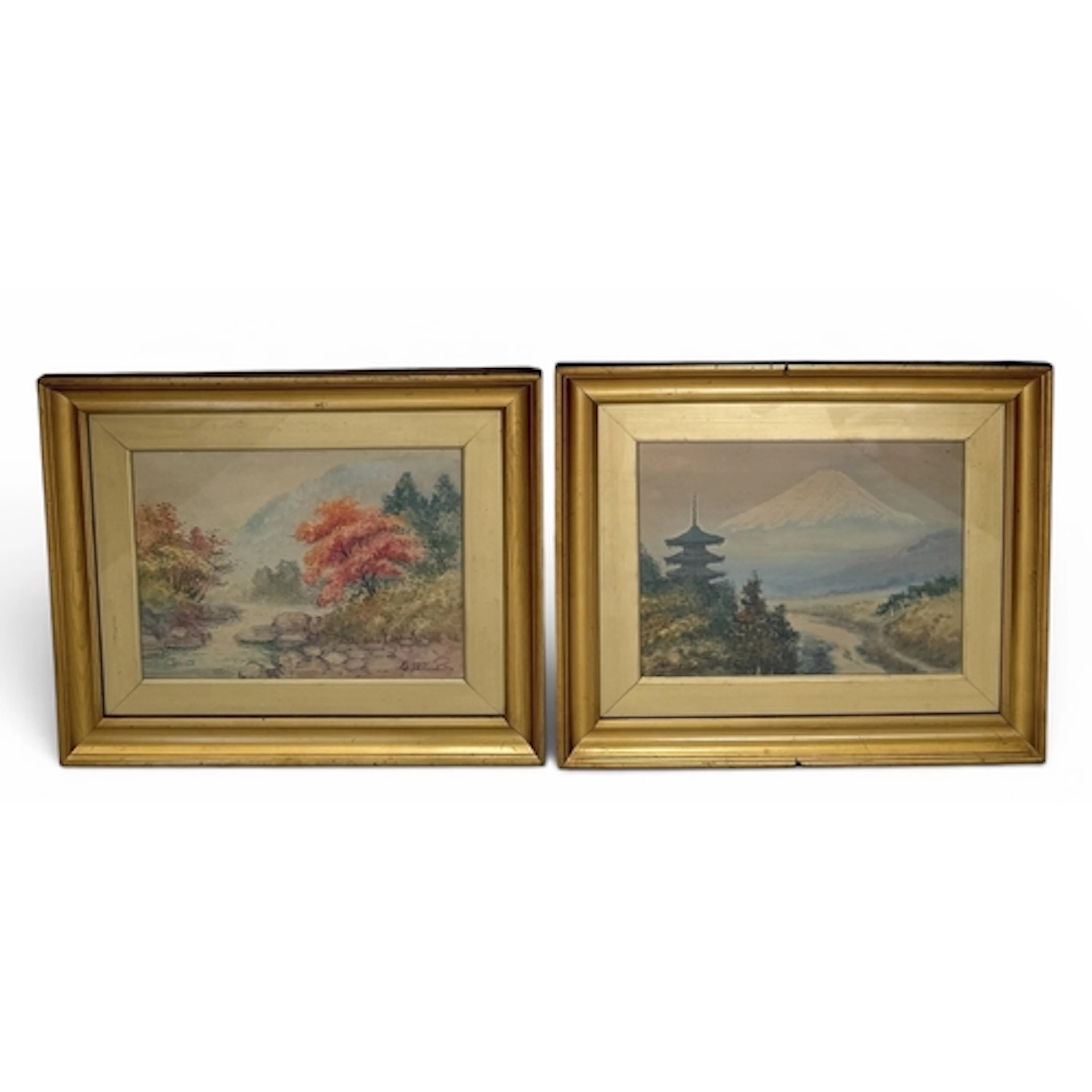 20TH CENTURY JAPANESE SCHOOL: MOUNT FUJI; RIVER LANDSCAPE Tw...