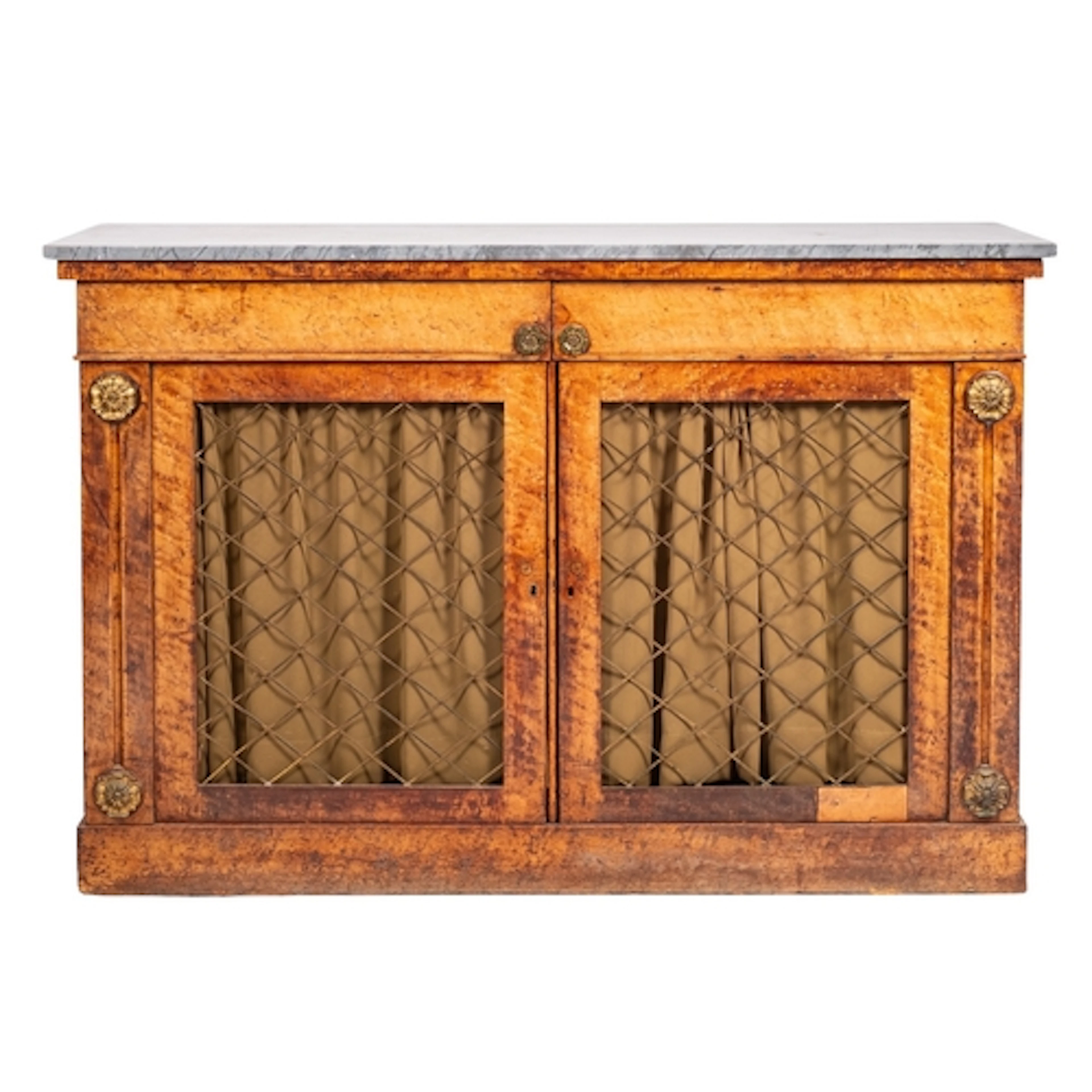 A George IV birdseye maple and later marble topped side cabi...