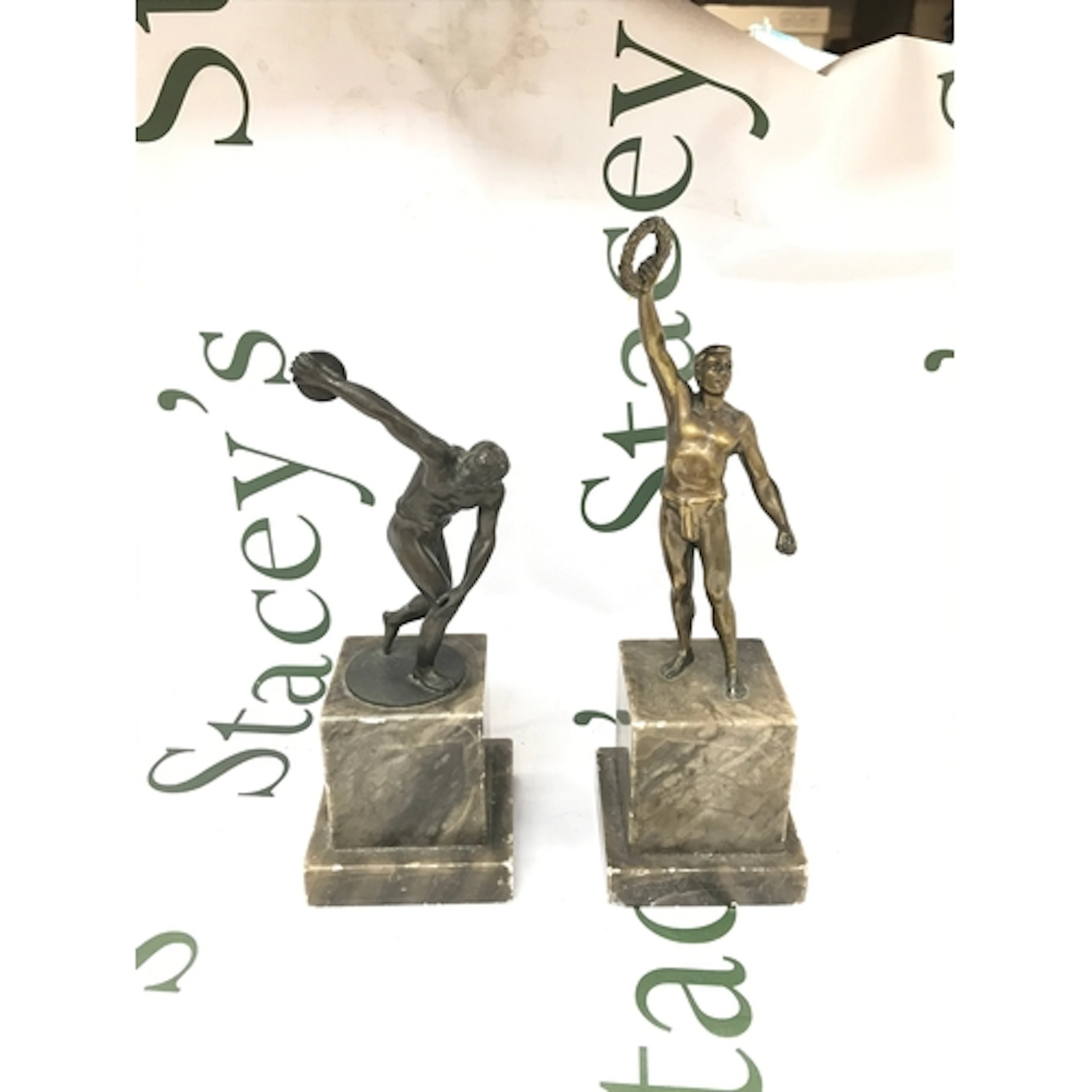 Vintage 2x Bronze art deco/ mid 20th century marble based at...