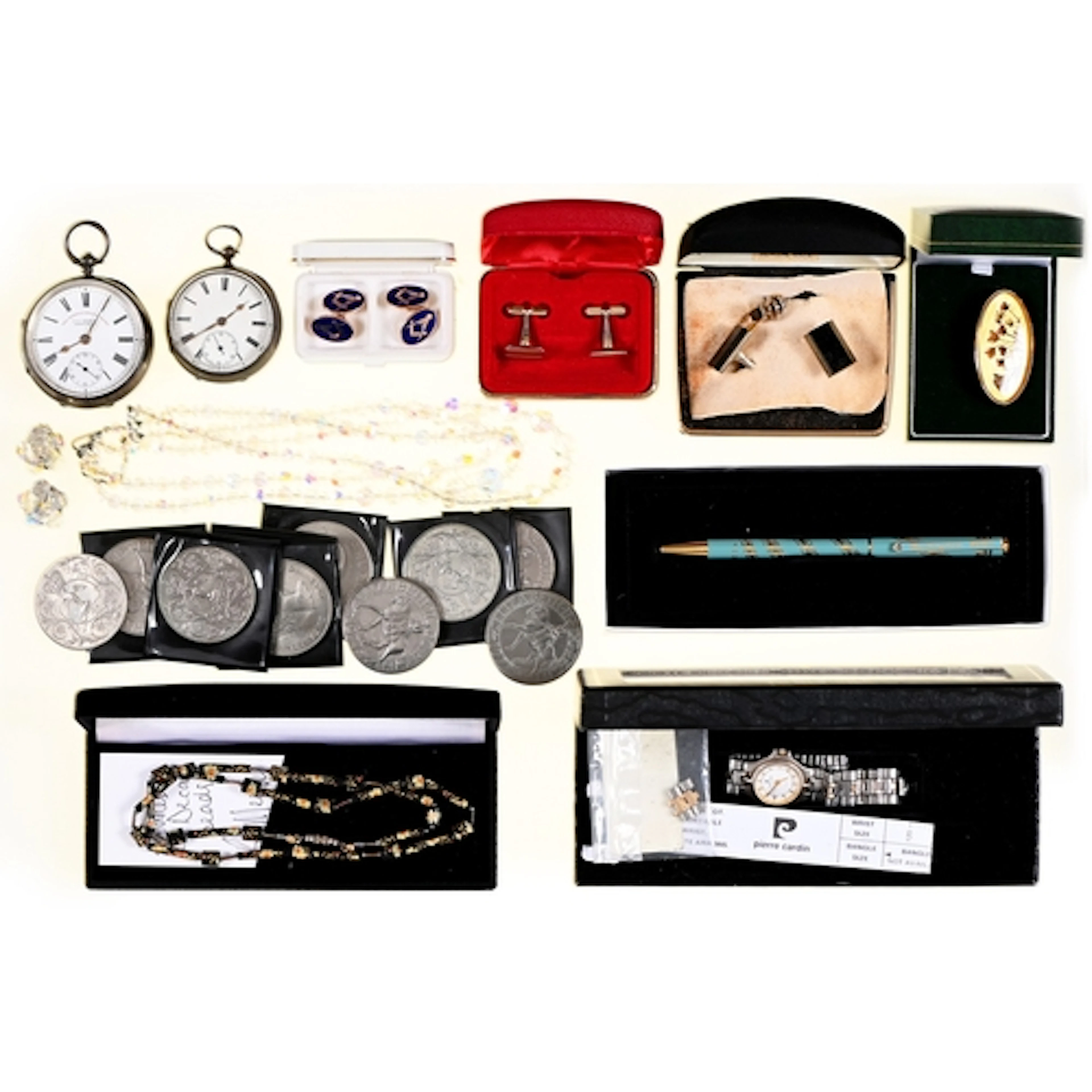 Two silver pocket watches and miscellaneous costume jeweller...