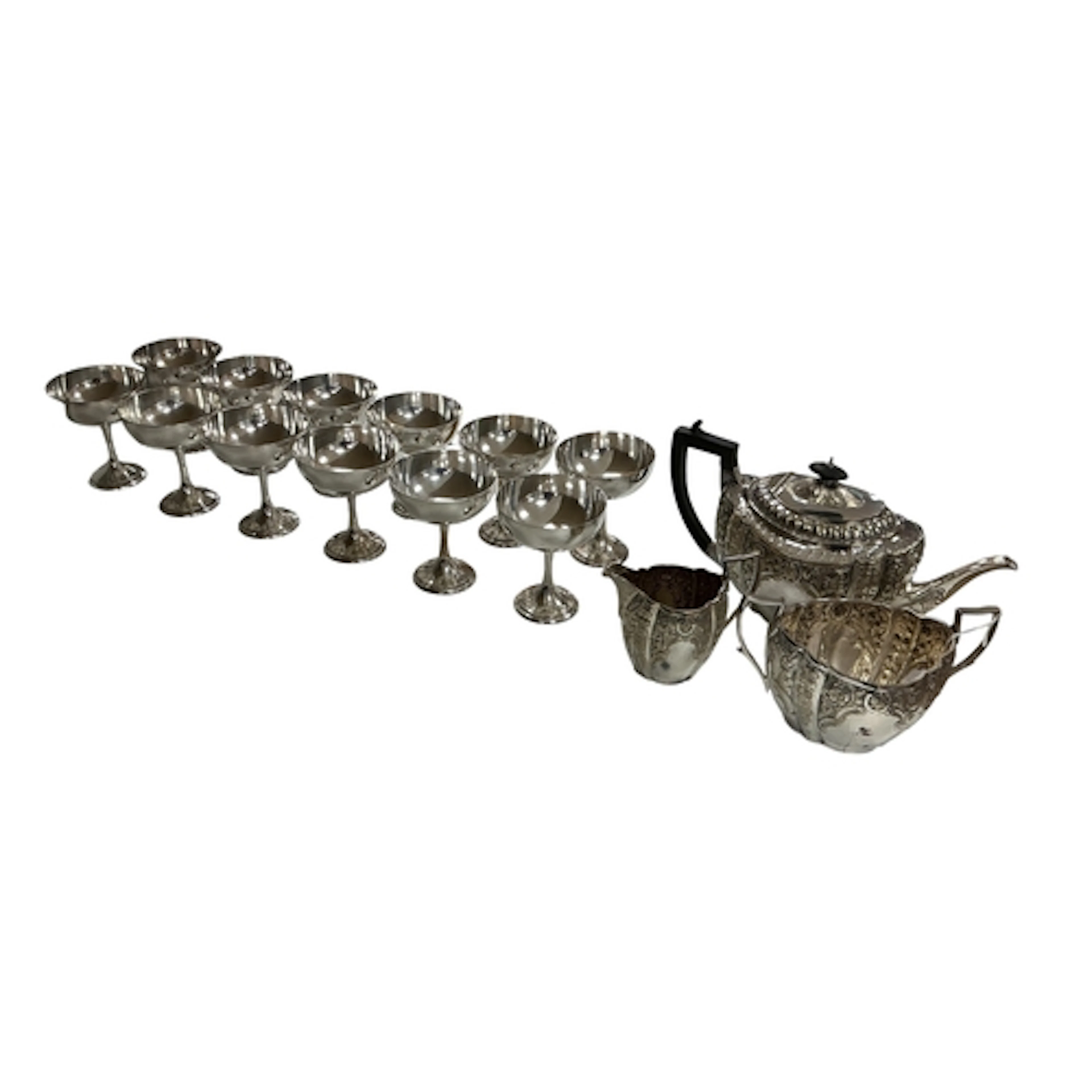 A set of 12 Mappin & Webb EPNS champagne coupes, together wi...