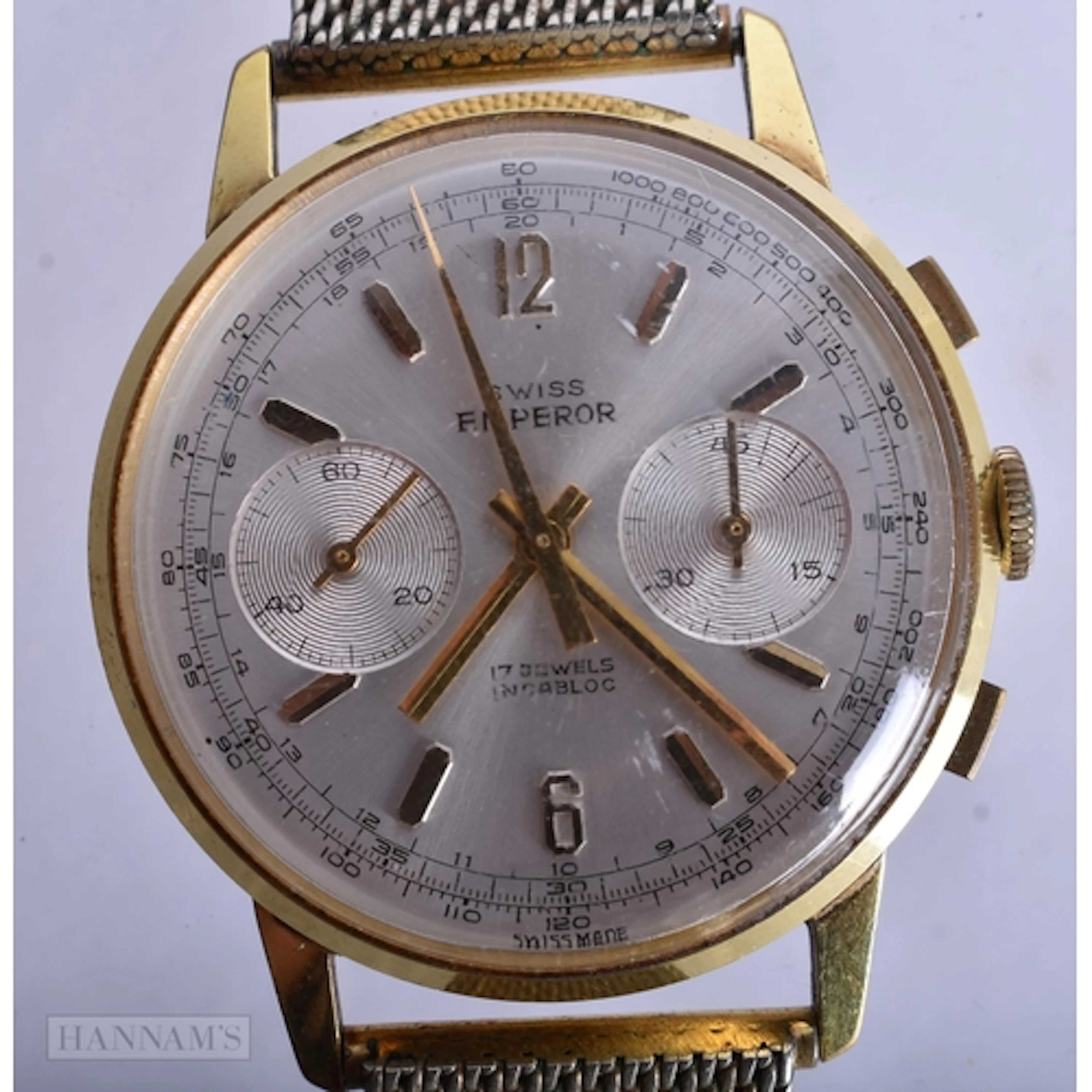 A Vintage Swiss Emperor Chronograph Watch with a Gold Mesh S...