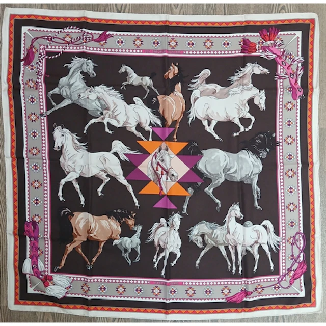 HERMES, Les Chevaux Qataris, 100% silk scarf, designed by Hu...