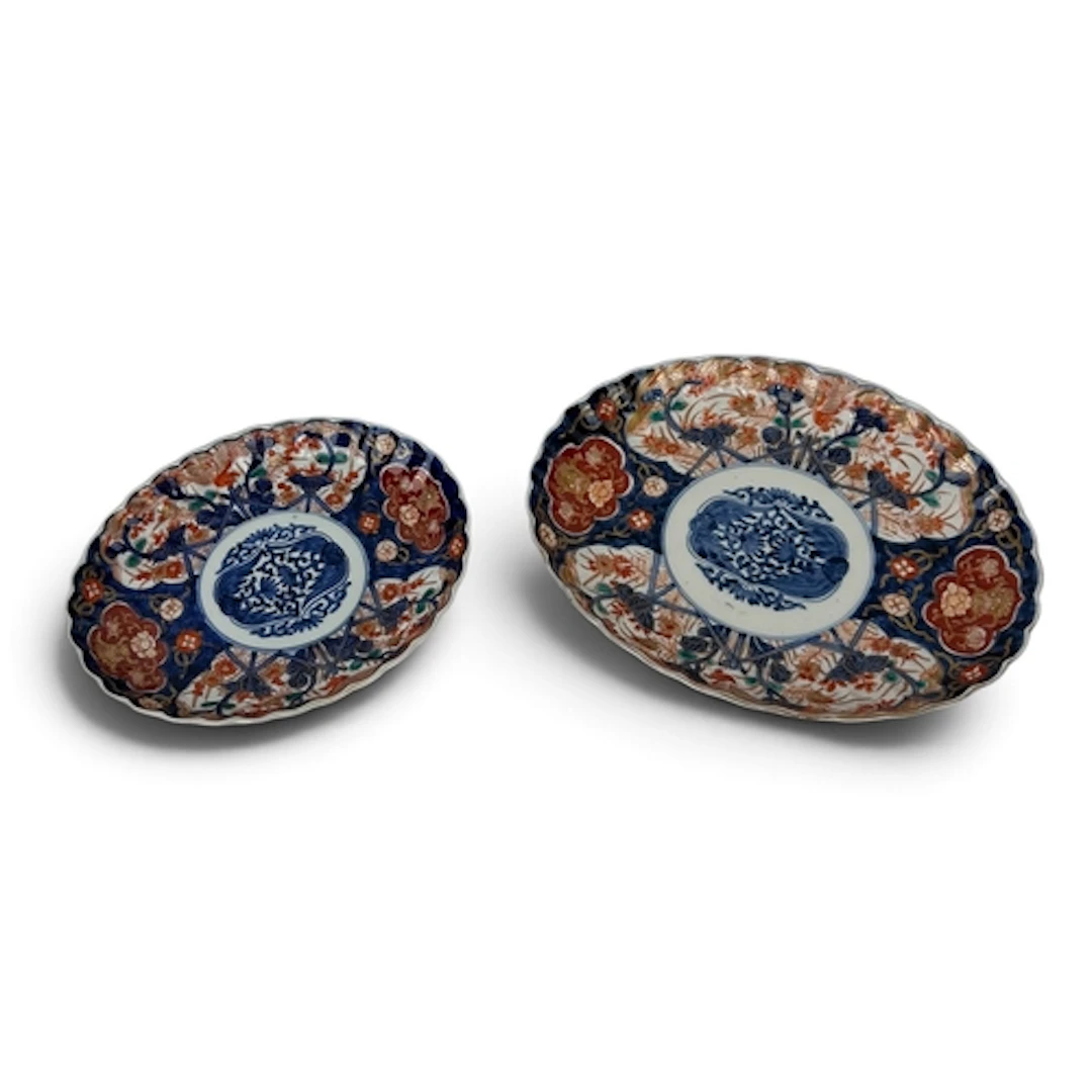 TWO JAPANESE HIZEN IMARI DISHES 32cm Width