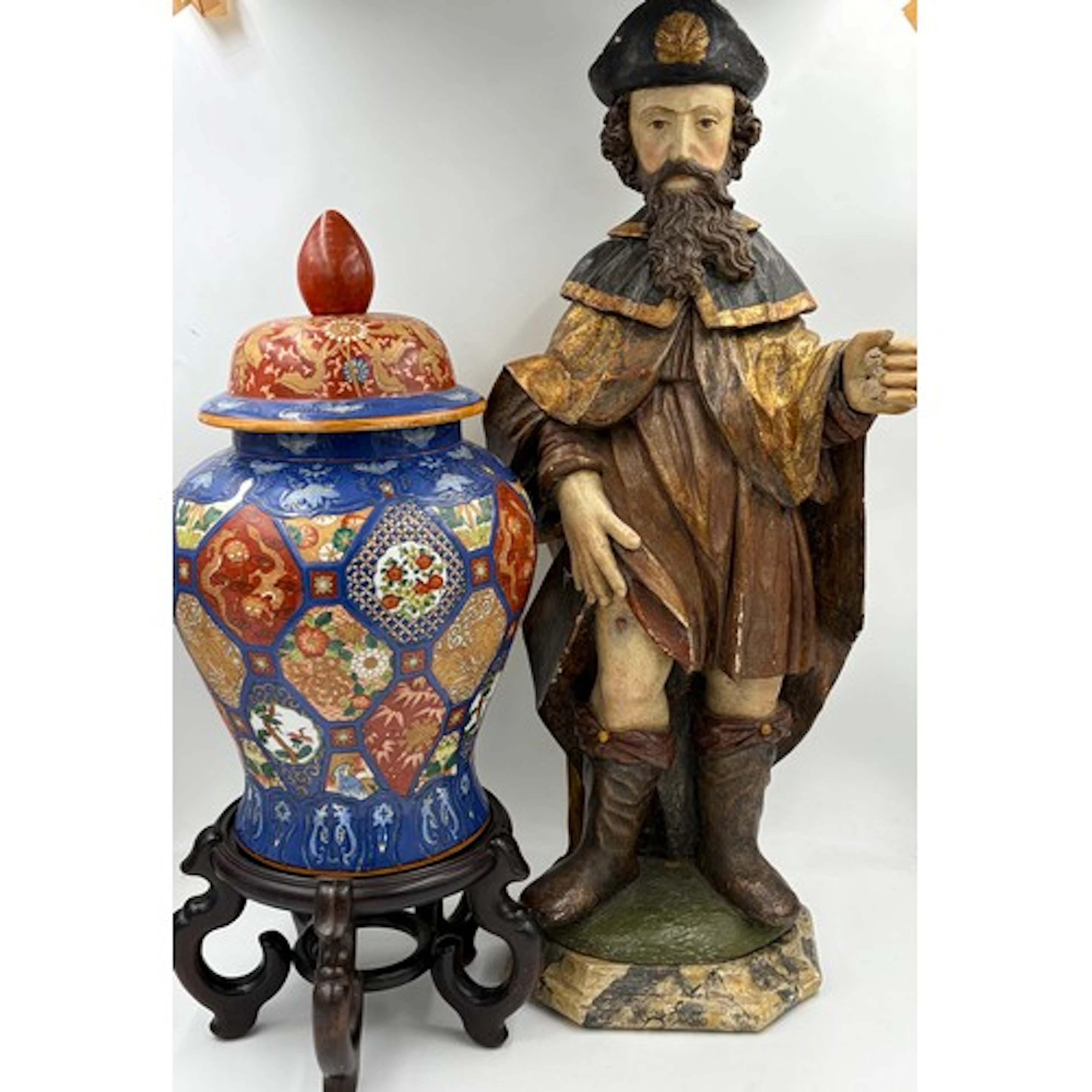 A polychrome carved wooden sculpture of Saint Roch, 72cm h t...