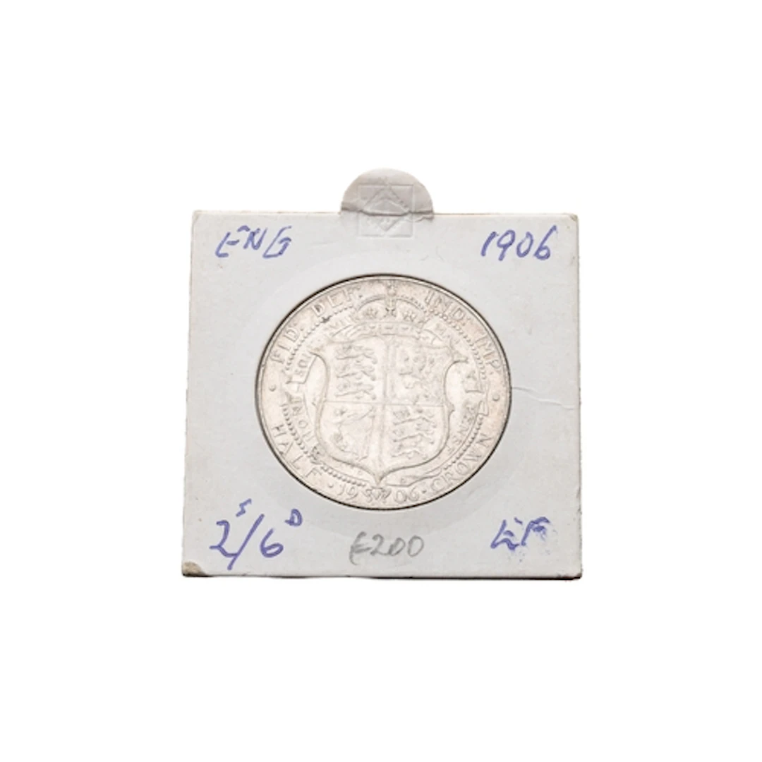 A 1906 EDWARD VII SILVER ENGLISH HALF CROWN COIN, extra fine...