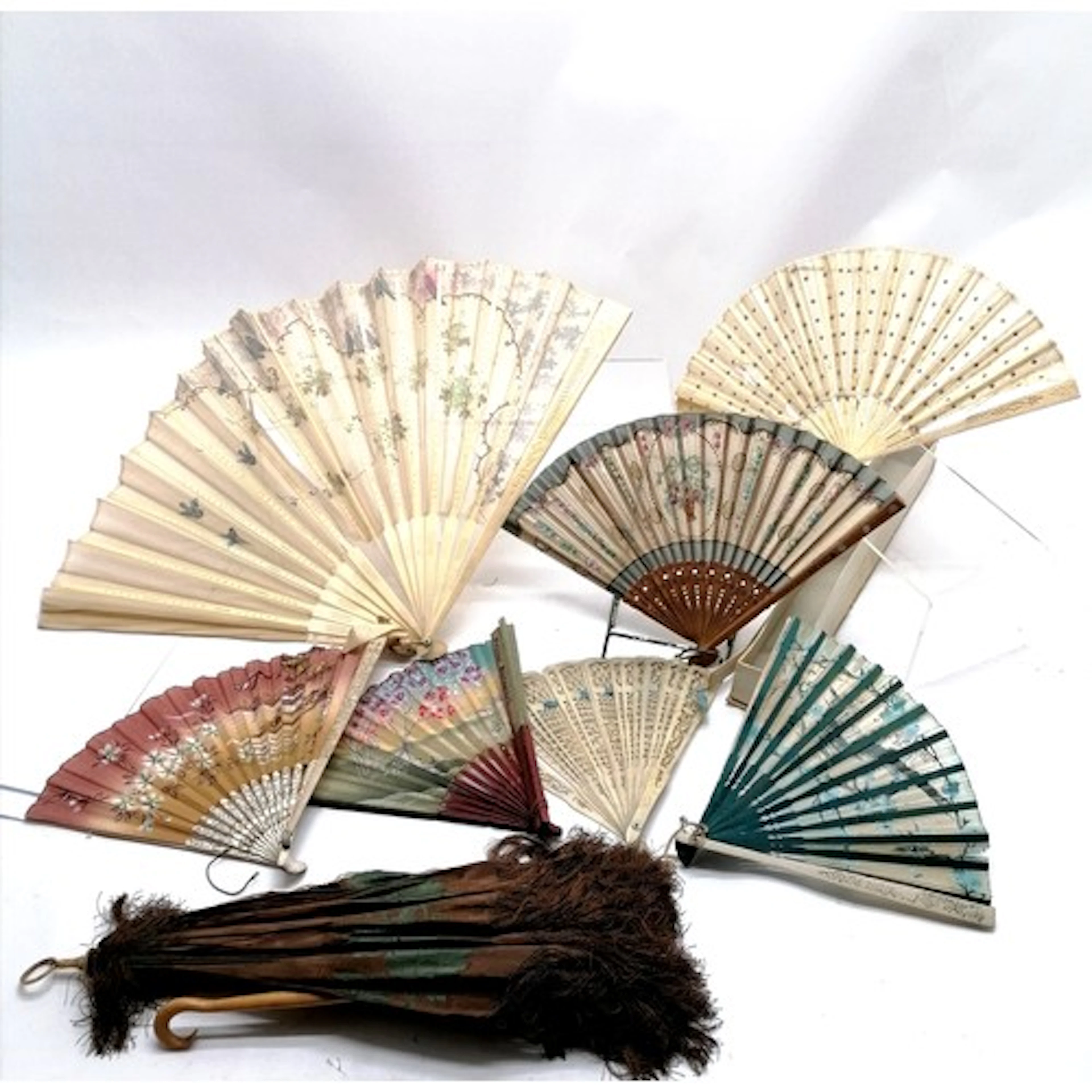 Collection of mostly antique fans - hand painted with mother...