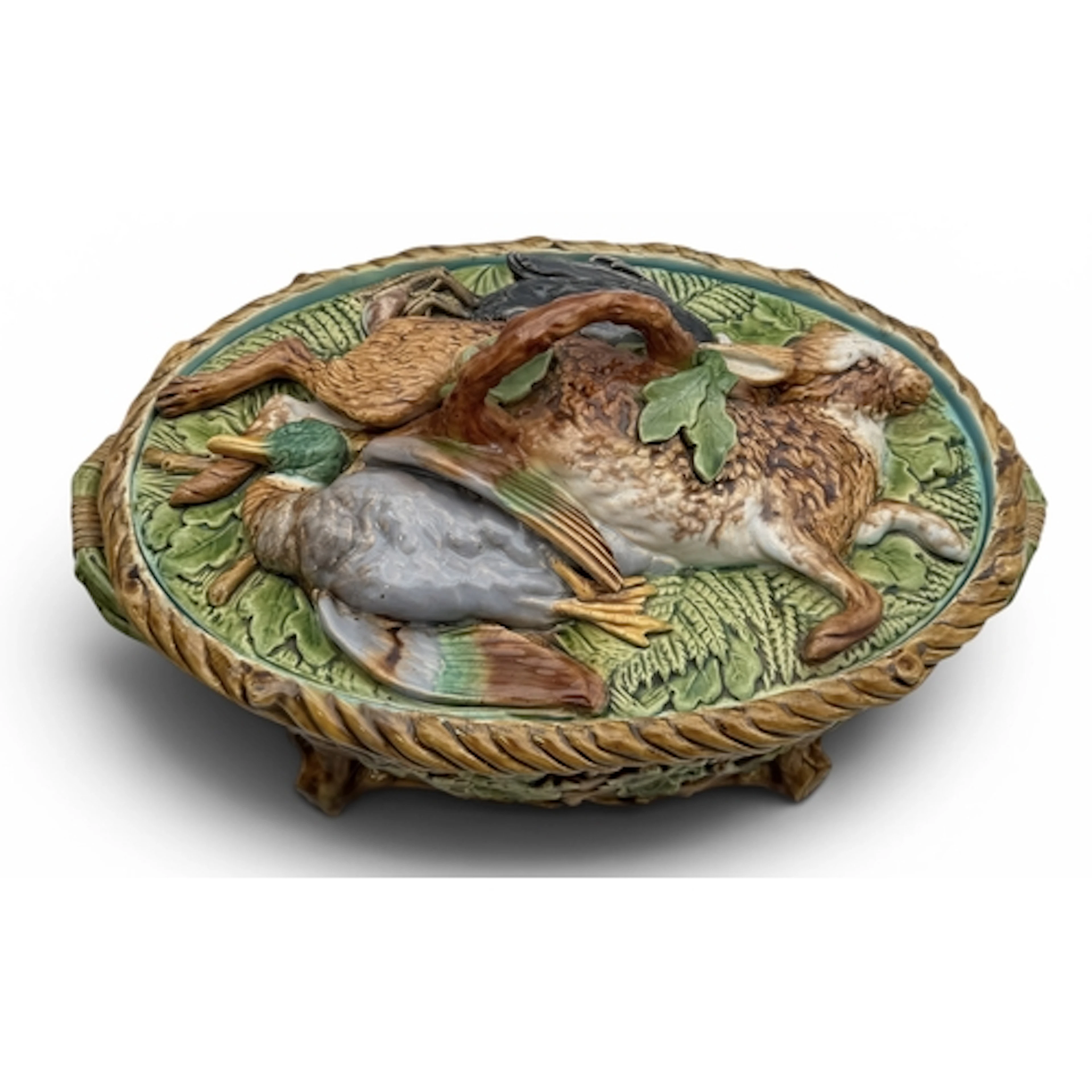 A VICTORIAN MAJOLICA GAME DISH 36cm W