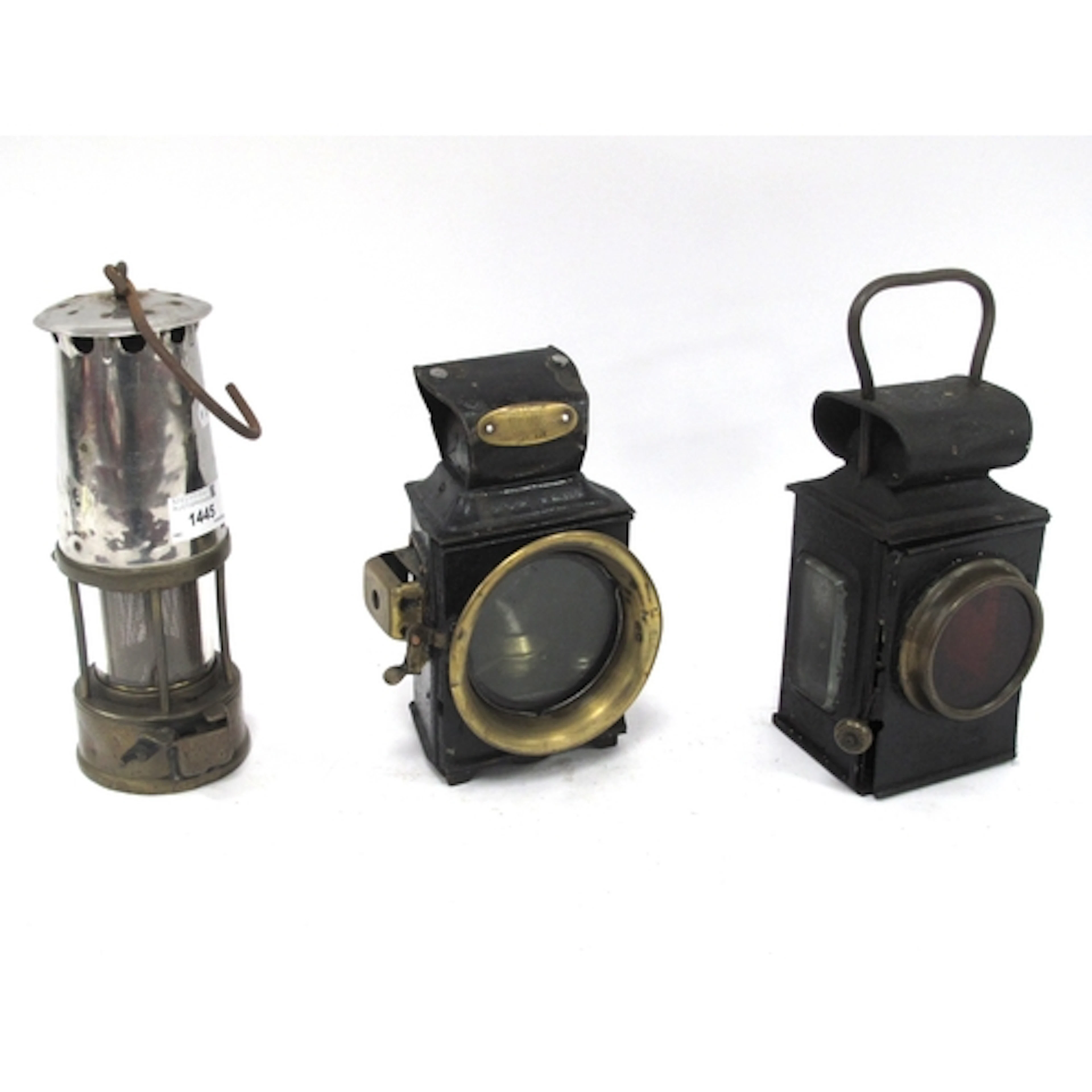 Vintage lanterns, comprising a brass and polished steel Davy...