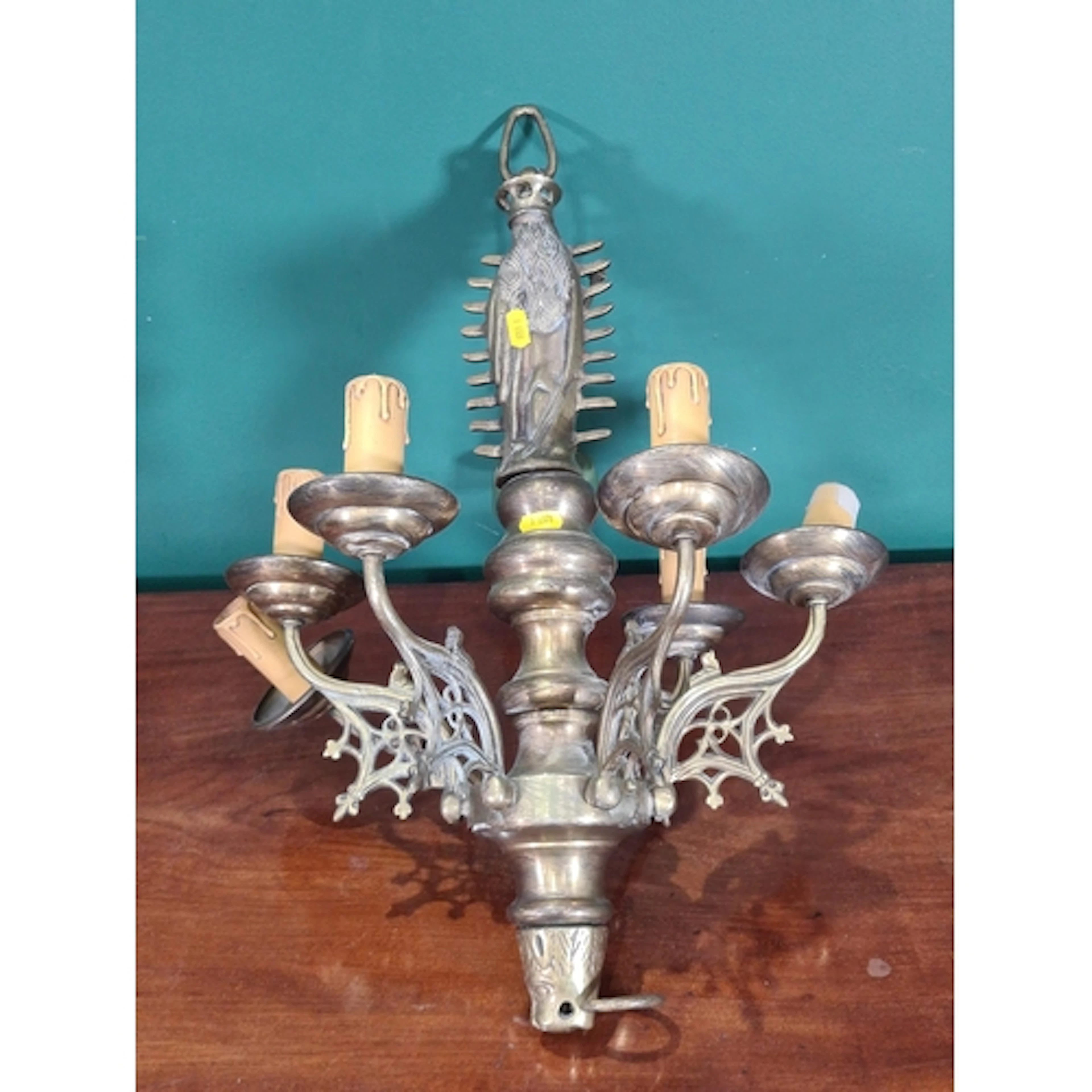 A six branch gothic style Chandelier with Madonna and Child ...