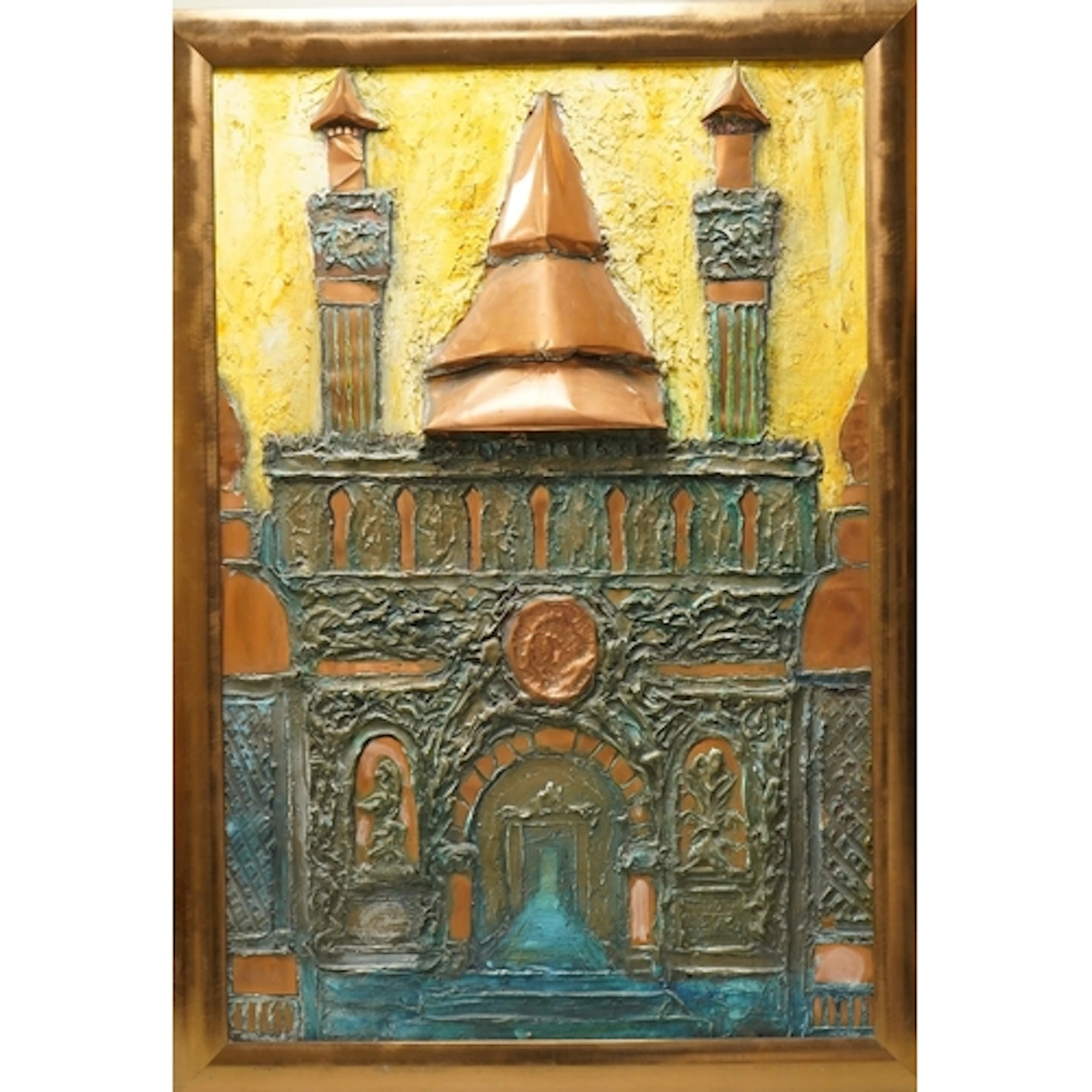 Jack Ray (b.1946) a 1970’s copper relief and painted panel o...