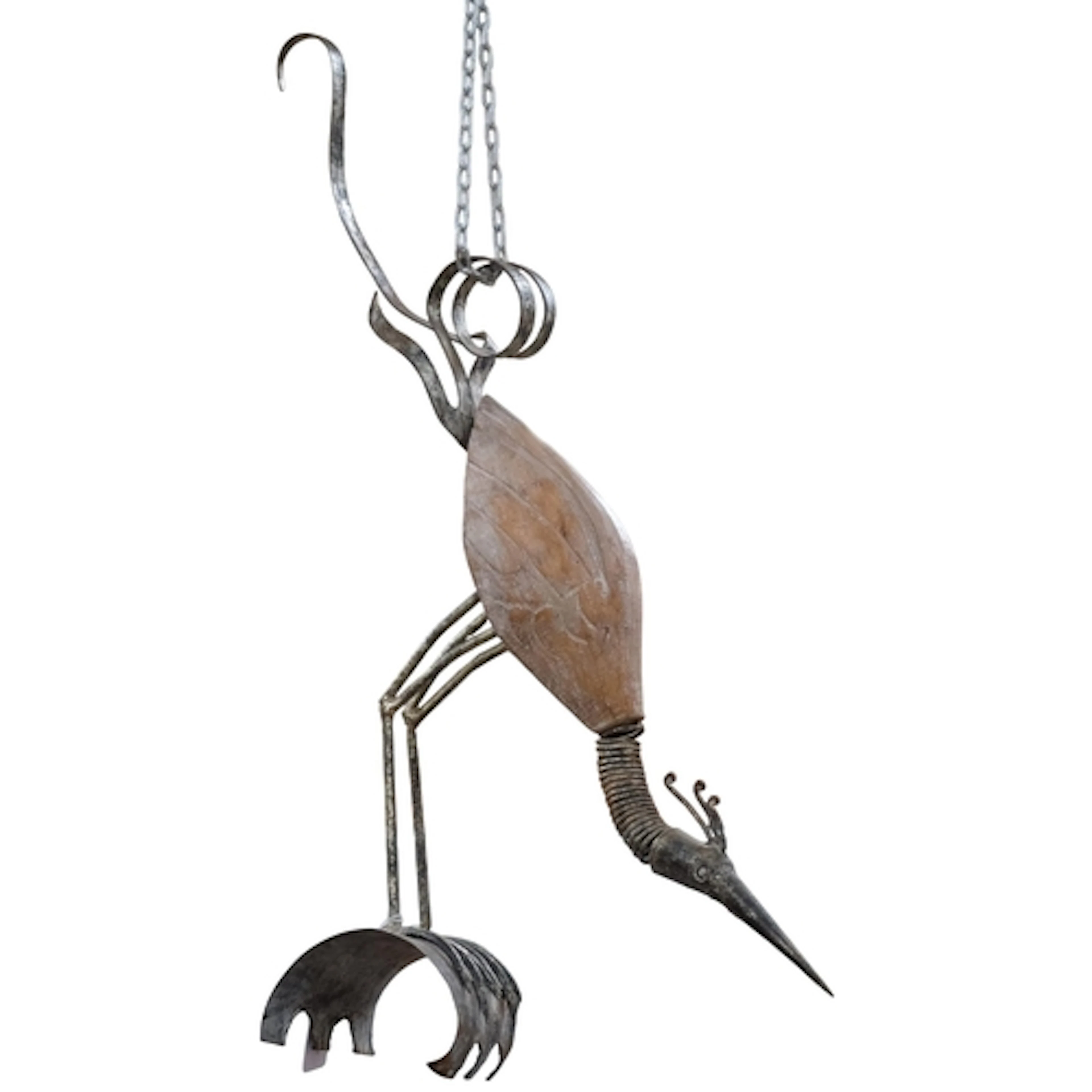 A decorative wood and metal bird sculpture, study of a phoen...