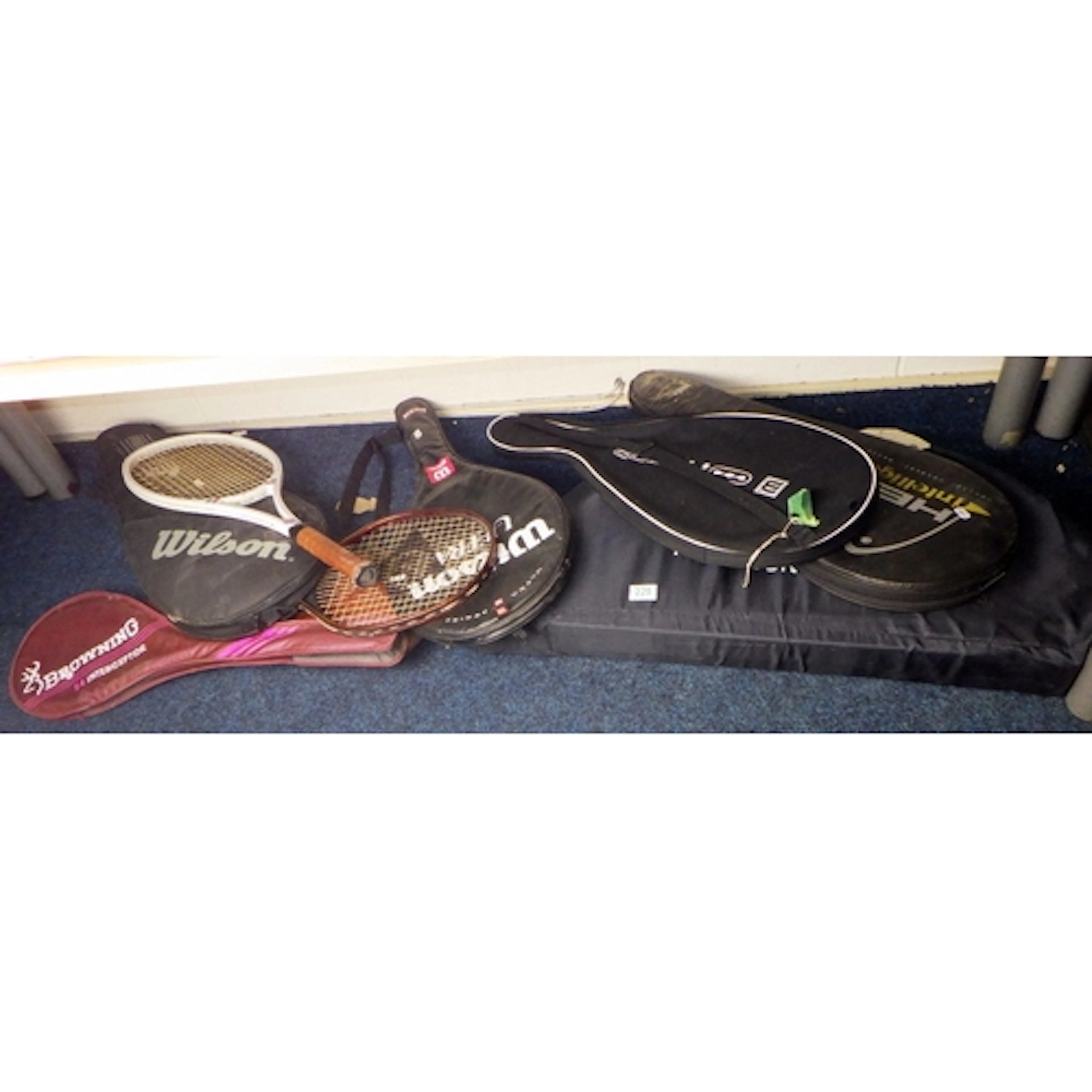 A qty of tennis rackets etc